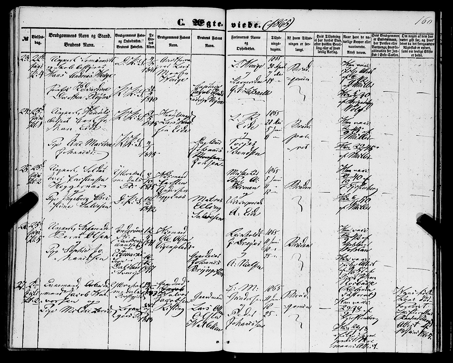 Korskirken sokneprestembete, AV/SAB-A-76101/H/Haa/L0035: Parish register (official) no. D 2, 1852-1867, p. 160