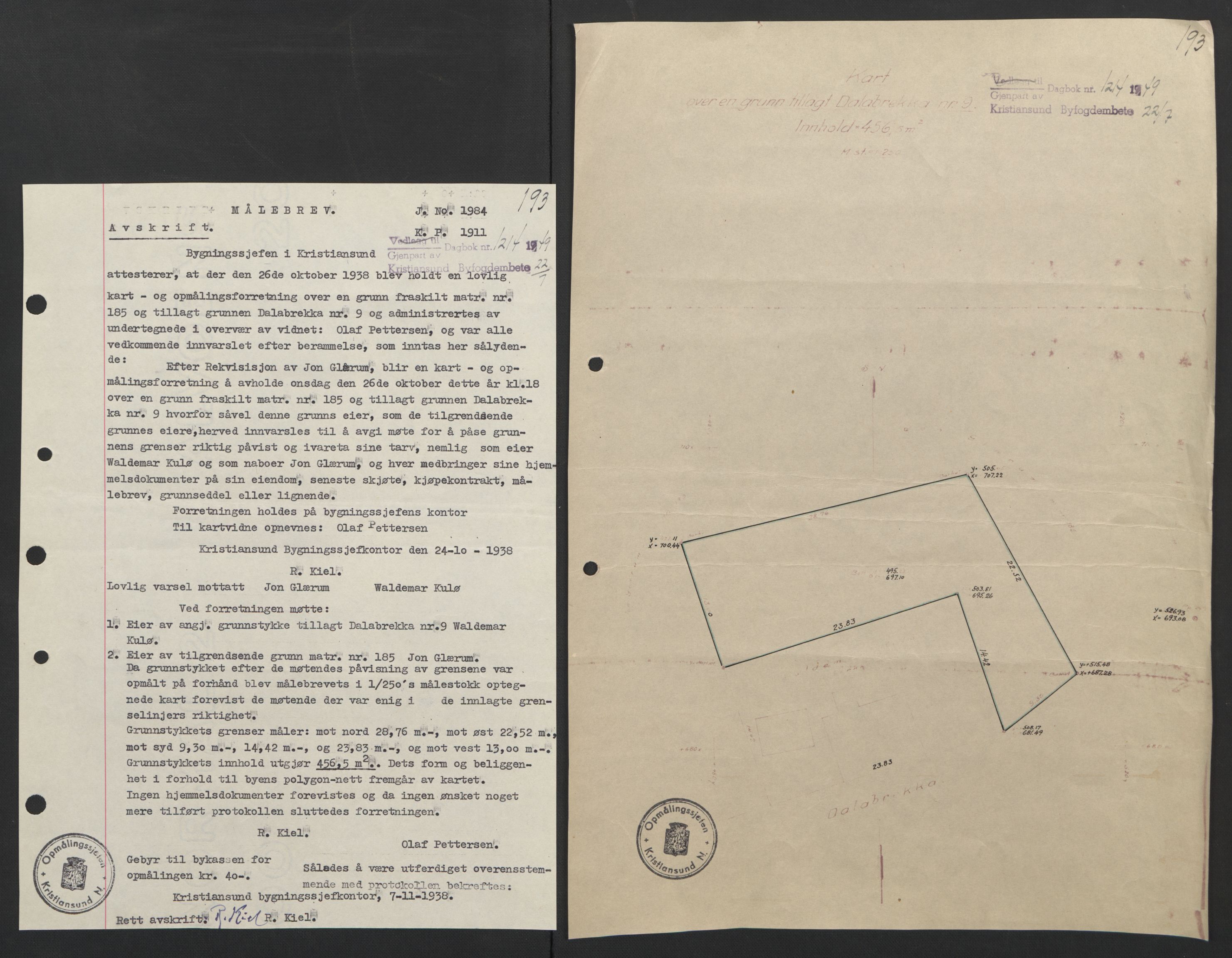 Kristiansund byfogd, AV/SAT-A-4587/A/27: Mortgage book no. 42, 1947-1950, Diary no: : 1214/1949