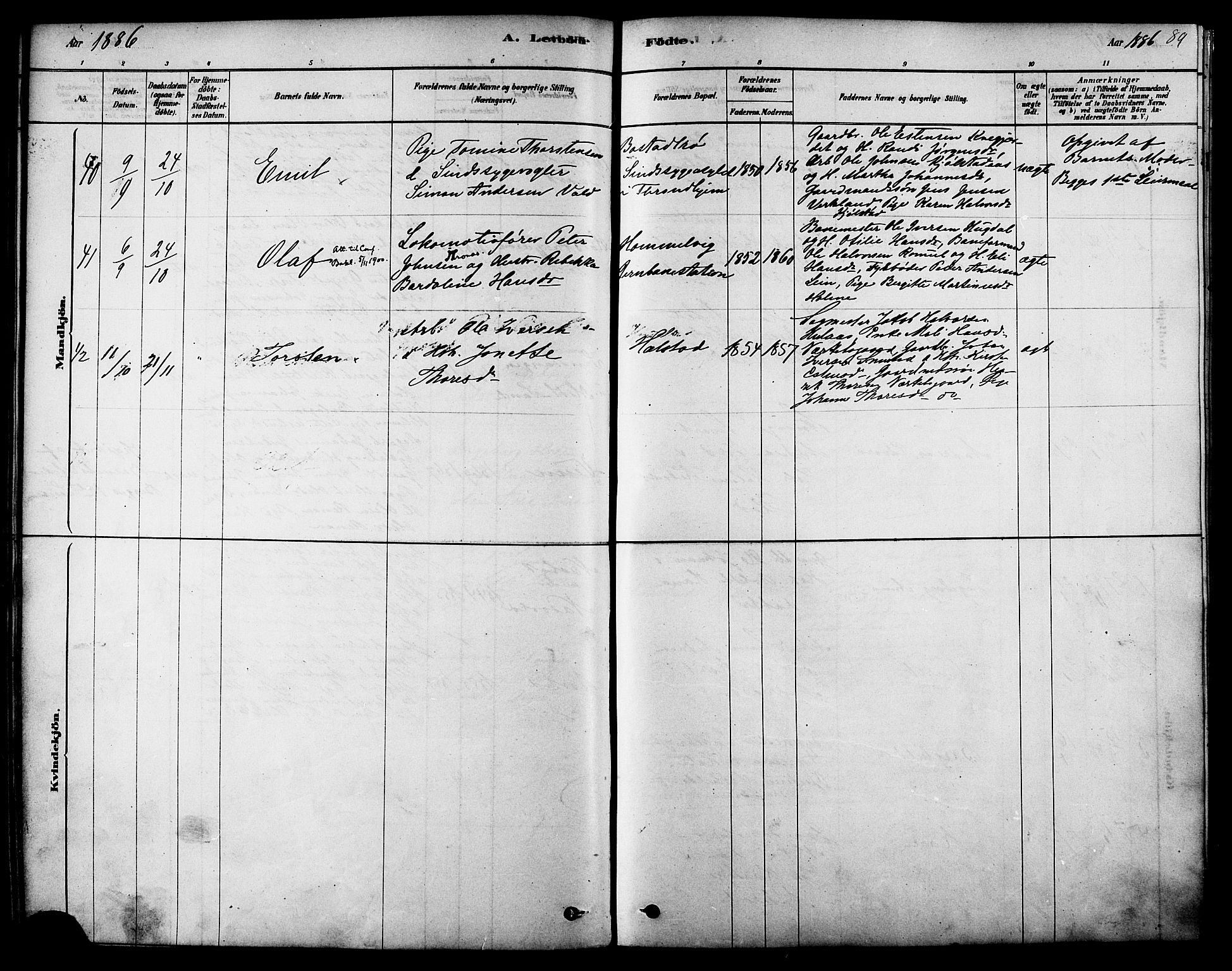 Ministerialprotokoller, klokkerbøker og fødselsregistre - Sør-Trøndelag, SAT/A-1456/616/L0410: Parish register (official) no. 616A07, 1878-1893, p. 89