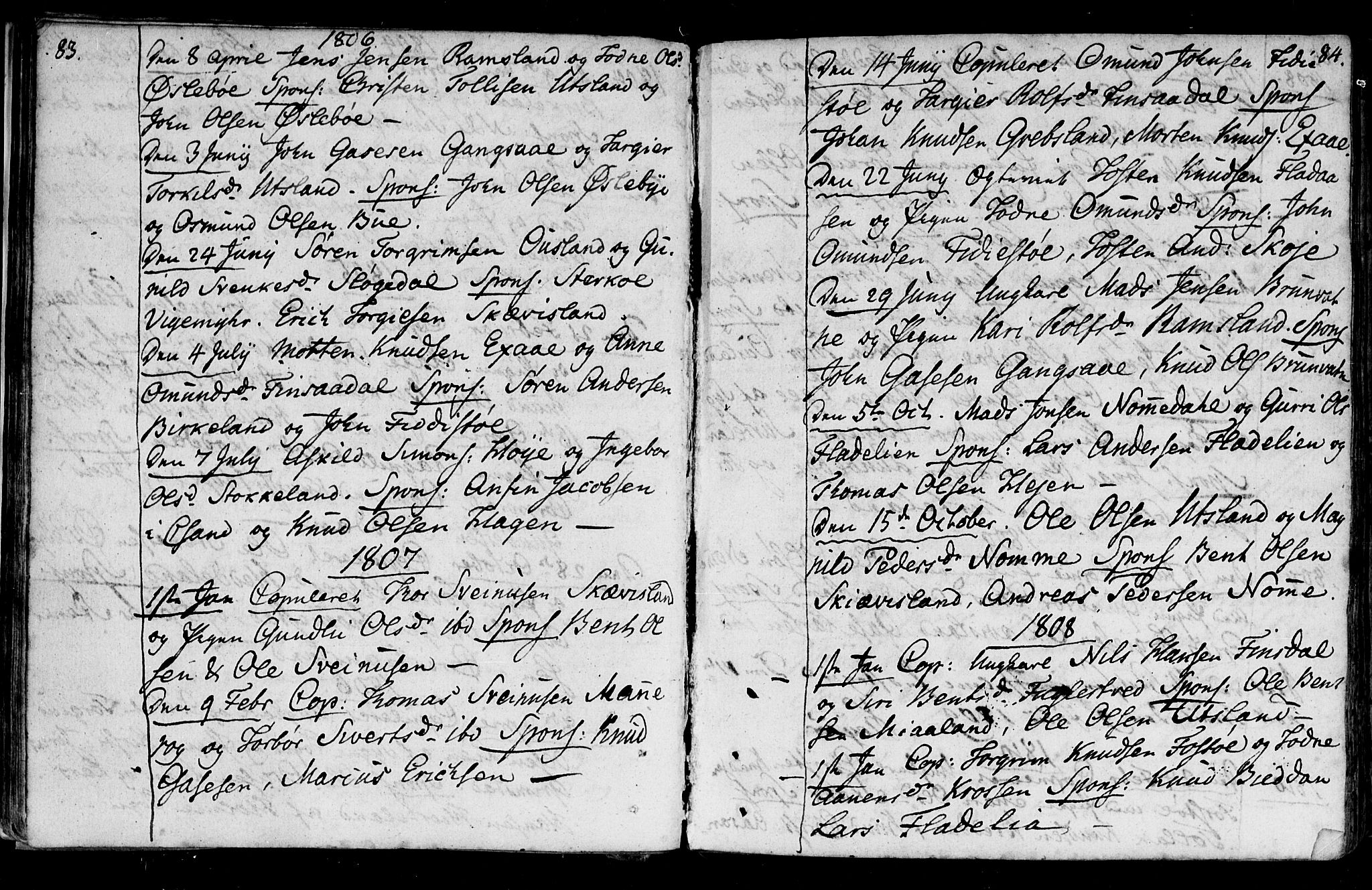 Holum sokneprestkontor, SAK/1111-0022/F/Fa/Fac/L0001: Parish register (official) no. A 1, 1773-1820, p. 83-84