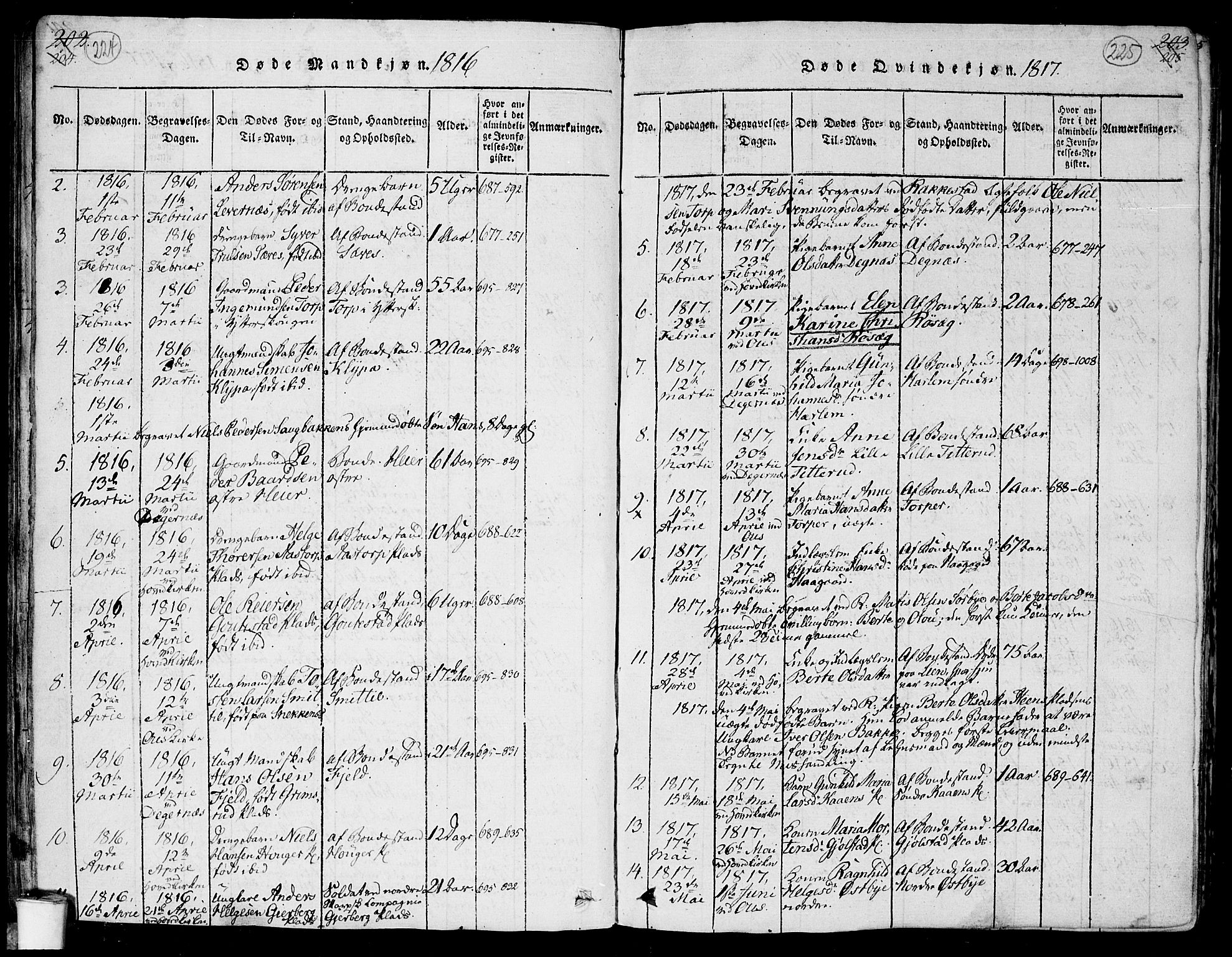 Rakkestad prestekontor Kirkebøker, SAO/A-2008/F/Fa/L0006: Parish register (official) no. I 6, 1814-1824, p. 224-225