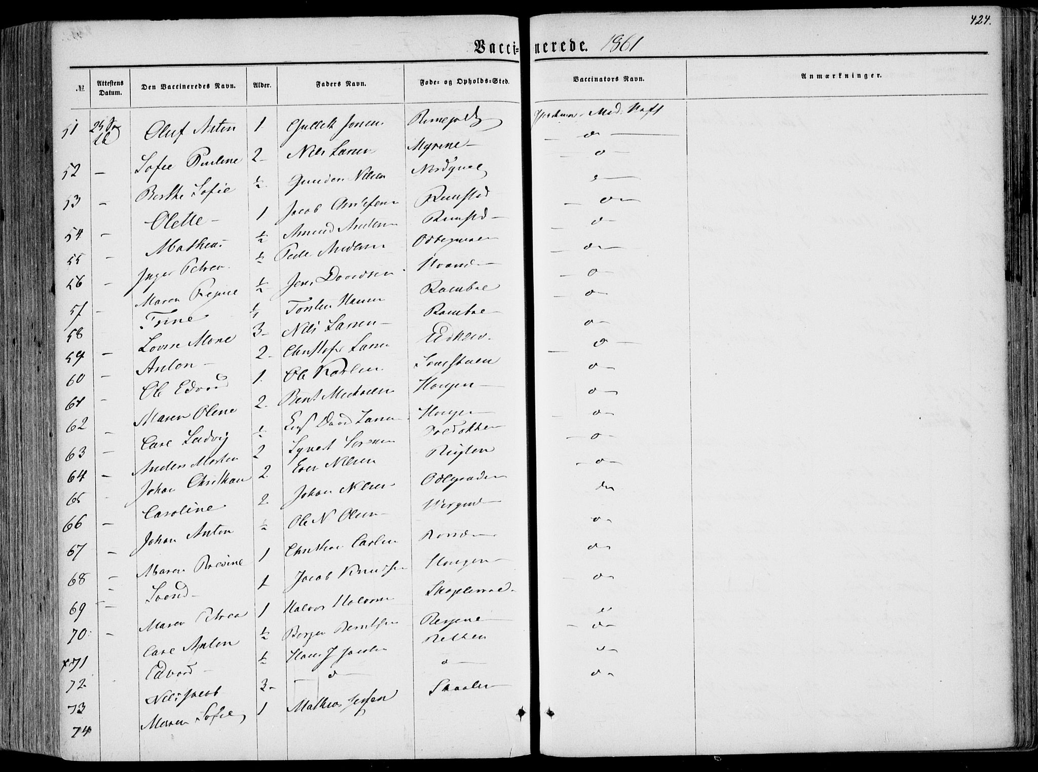 Hedrum kirkebøker, SAKO/A-344/F/Fa/L0007: Parish register (official) no. I 7, 1857-1868, p. 424