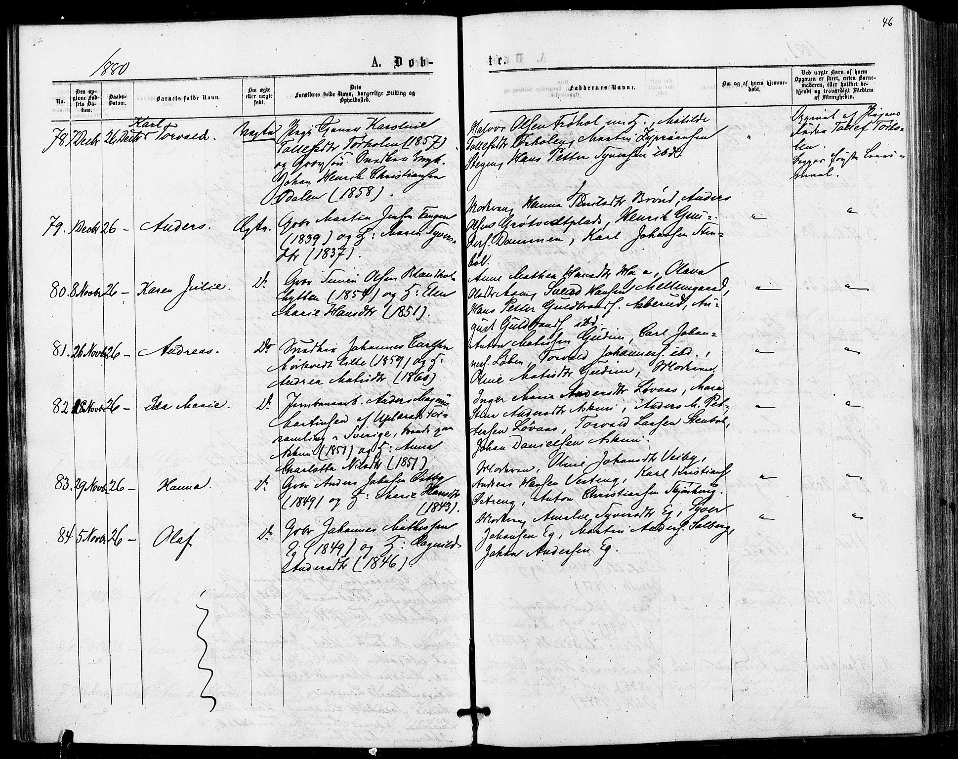 Askim prestekontor Kirkebøker, AV/SAO-A-10900/F/Fa/L0006: Parish register (official) no. 6, 1874-1881, p. 46