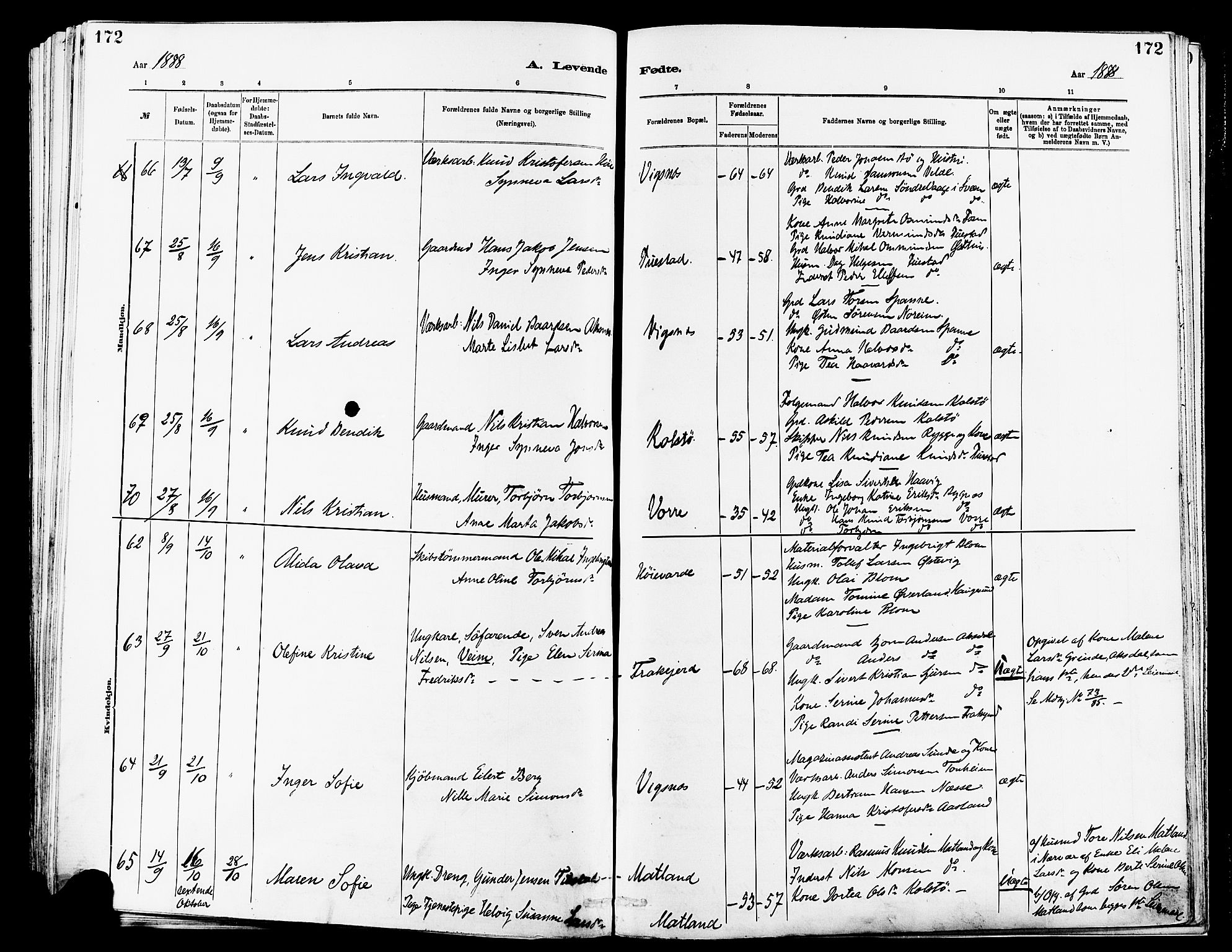 Avaldsnes sokneprestkontor, AV/SAST-A -101851/H/Ha/Haa/L0014: Parish register (official) no. A 14, 1880-1889, p. 172