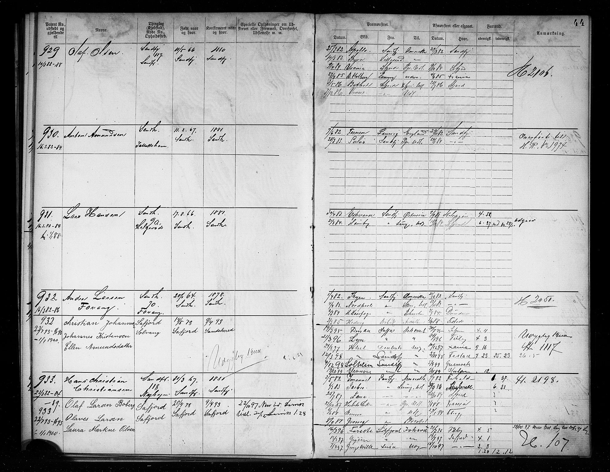 Sandefjord innrulleringskontor, AV/SAKO-A-788/F/Fa/L0004: Annotasjonsrulle, 1879-1889, p. 46