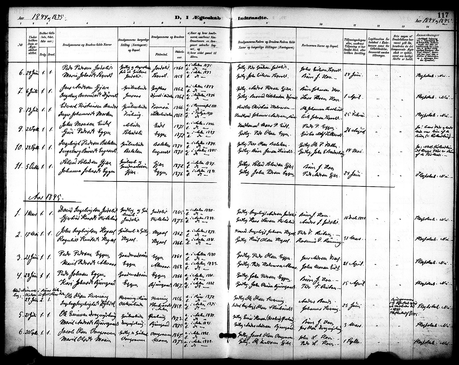 Ministerialprotokoller, klokkerbøker og fødselsregistre - Sør-Trøndelag, AV/SAT-A-1456/686/L0984: Parish register (official) no. 686A02, 1891-1906, p. 117