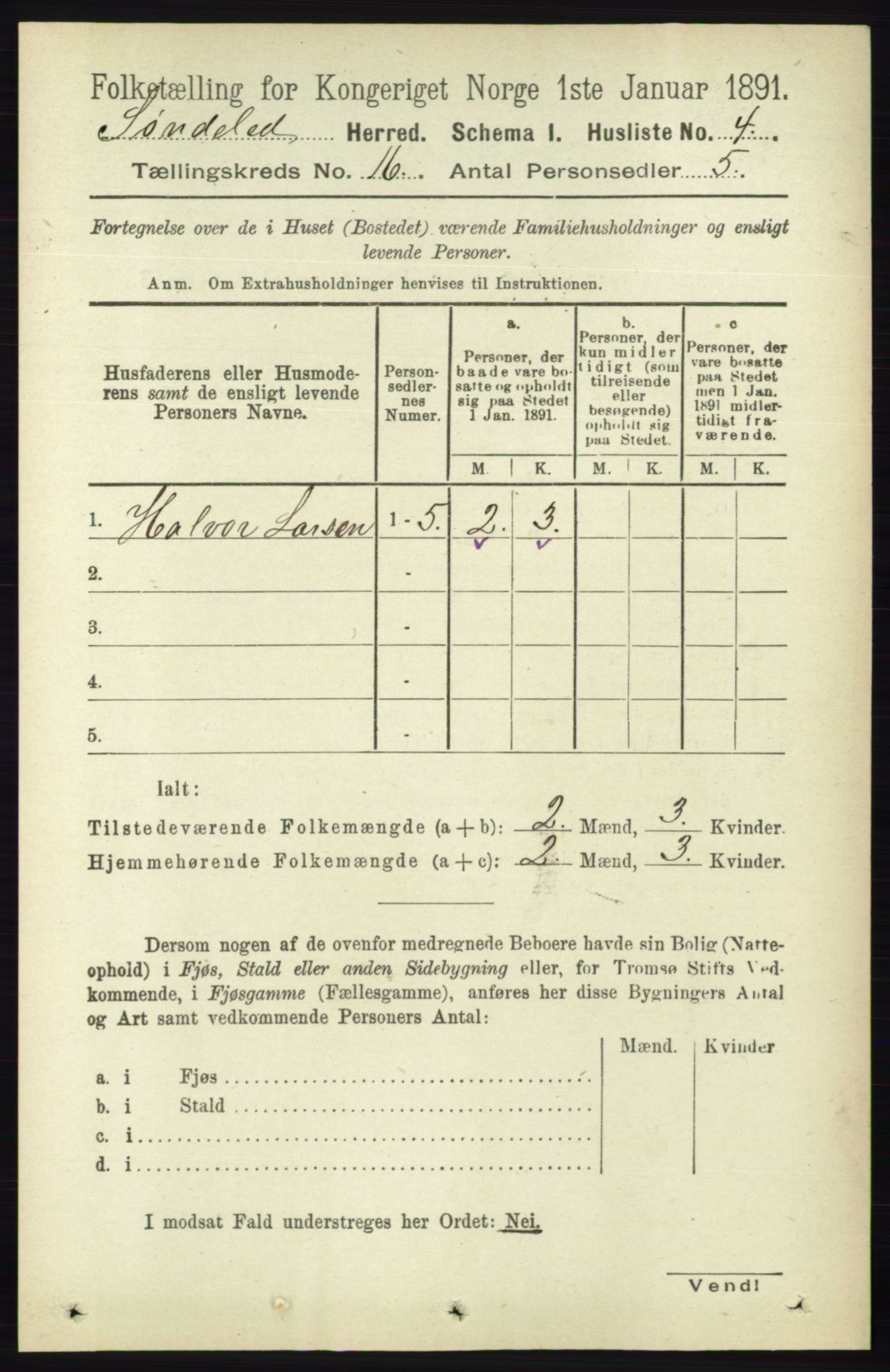 RA, 1891 census for 0913 Søndeled, 1891, p. 4469