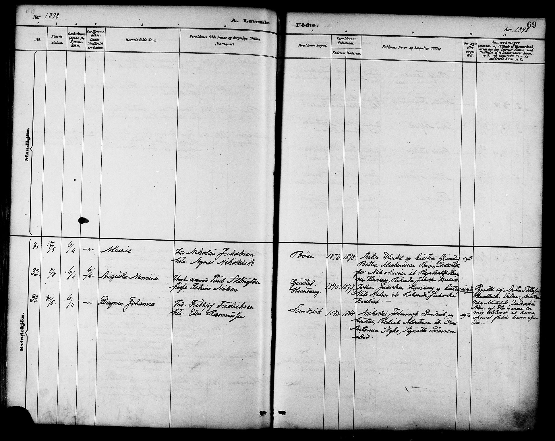 Ministerialprotokoller, klokkerbøker og fødselsregistre - Nordland, AV/SAT-A-1459/892/L1320: Parish register (official) no. 892A01, 1886-1901, p. 69