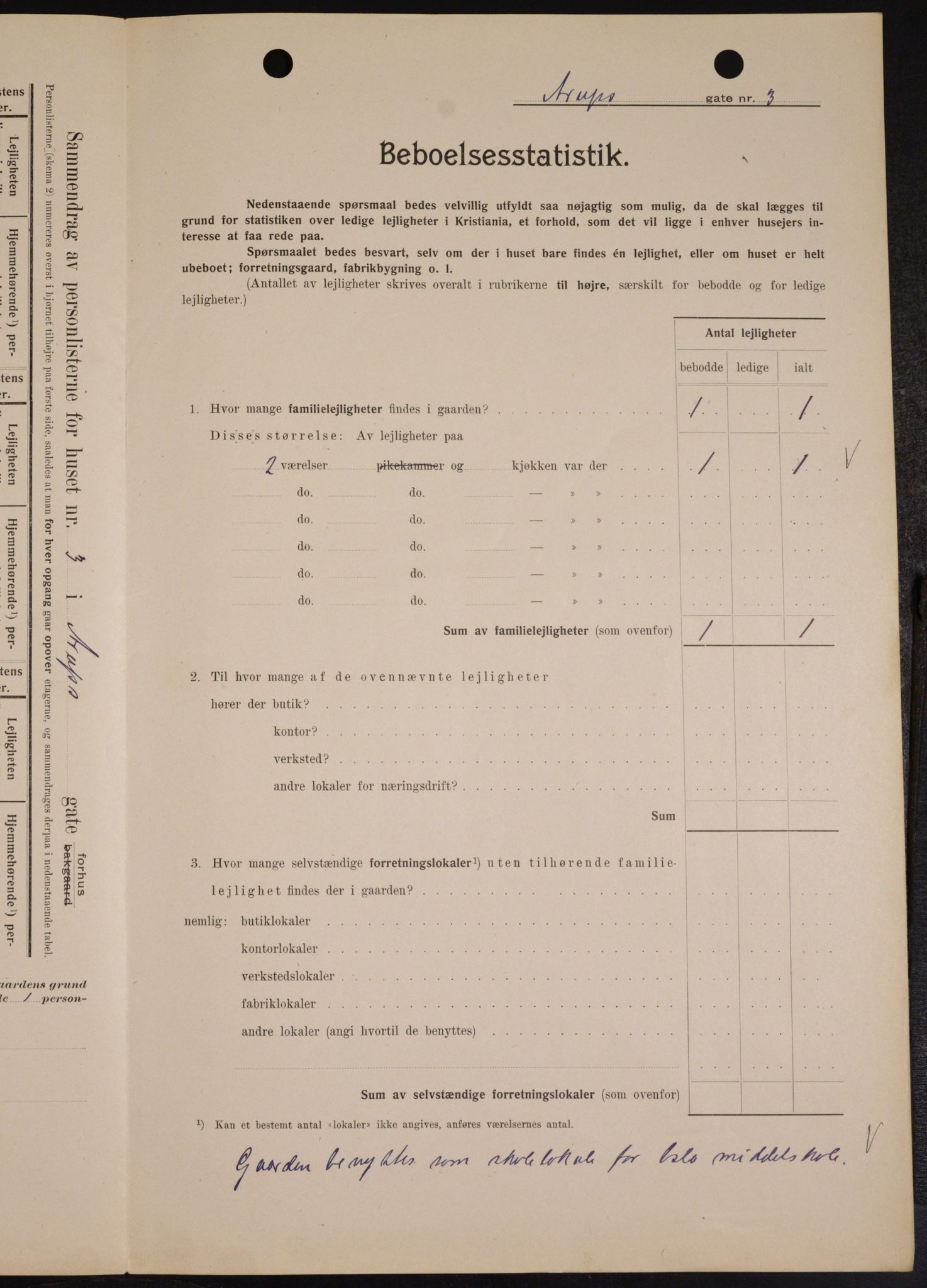 OBA, Municipal Census 1909 for Kristiania, 1909, p. 2053