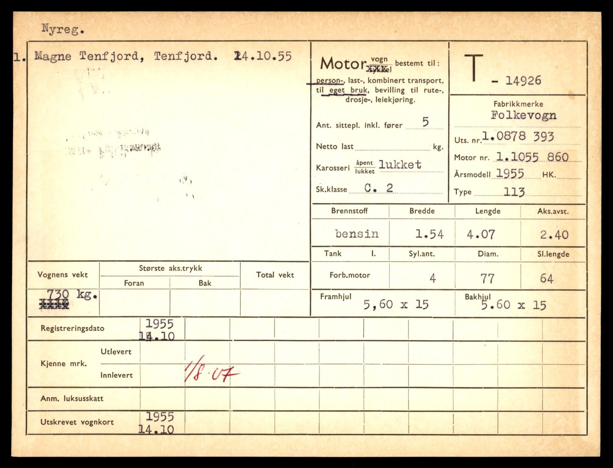 Møre og Romsdal vegkontor - Ålesund trafikkstasjon, AV/SAT-A-4099/F/Fe/L0049: Registreringskort for kjøretøy T 14864 - T 18613, 1927-1998, p. 1413