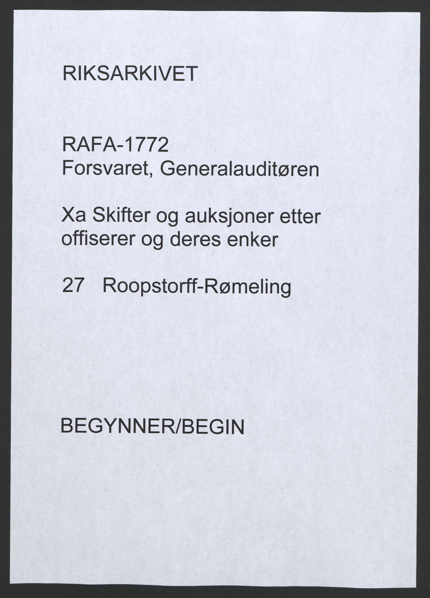 Forsvaret, Generalauditøren, AV/RA-RAFA-1772/F/Fj/Fja/L0027: --, 1769-1824, p. 1