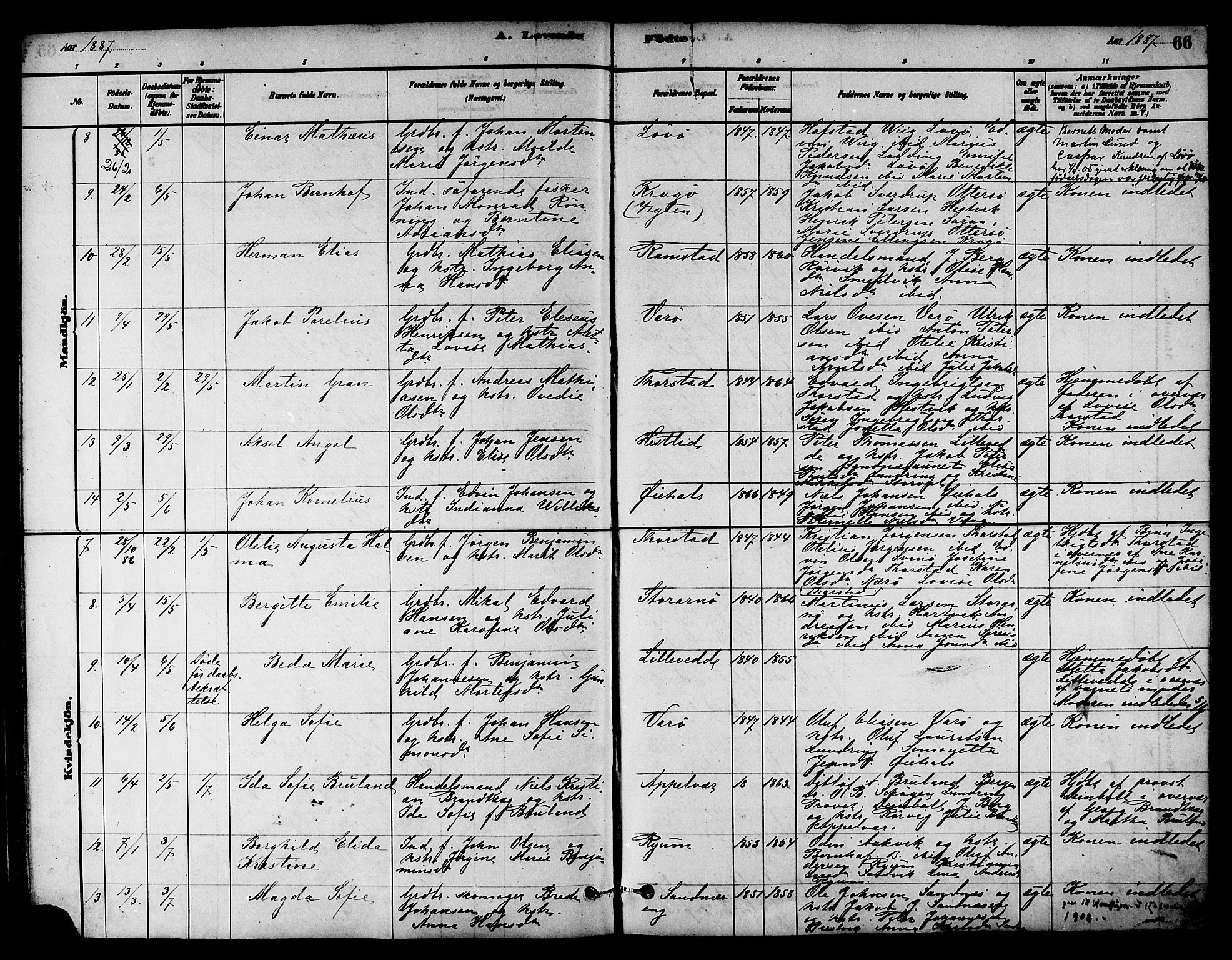 Ministerialprotokoller, klokkerbøker og fødselsregistre - Nord-Trøndelag, SAT/A-1458/784/L0672: Parish register (official) no. 784A07, 1880-1887, p. 66
