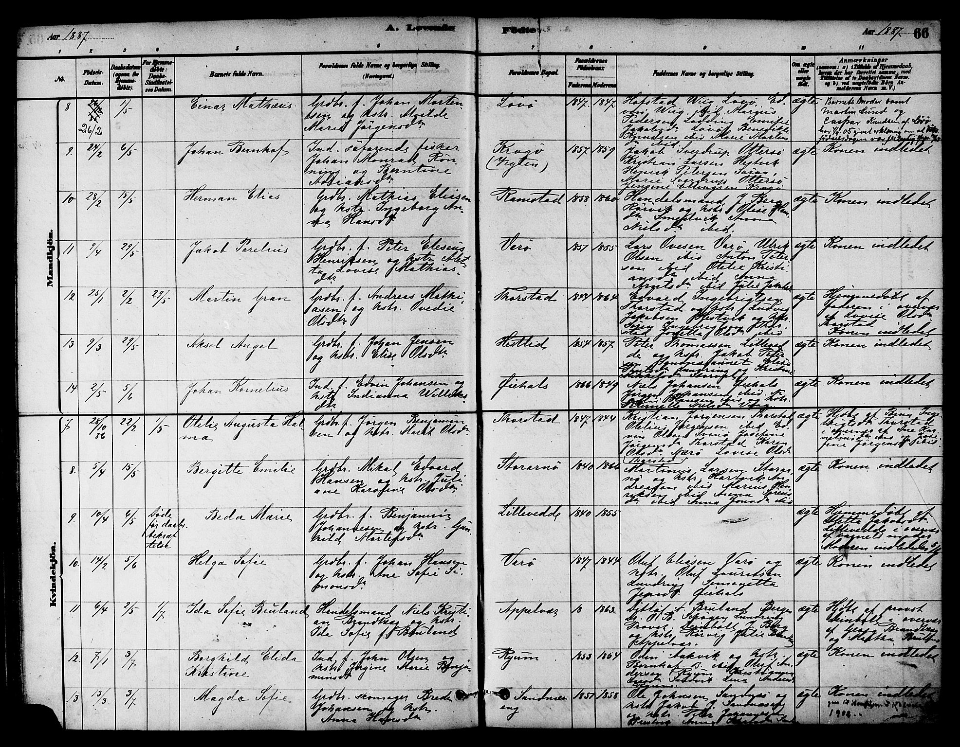 Ministerialprotokoller, klokkerbøker og fødselsregistre - Nord-Trøndelag, AV/SAT-A-1458/784/L0672: Parish register (official) no. 784A07, 1880-1887, p. 66