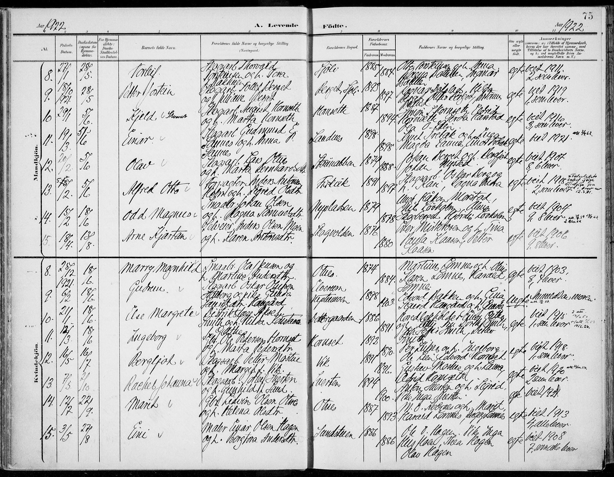 Rendalen prestekontor, AV/SAH-PREST-054/H/Ha/Haa/L0011: Parish register (official) no. 11, 1901-1925, p. 75