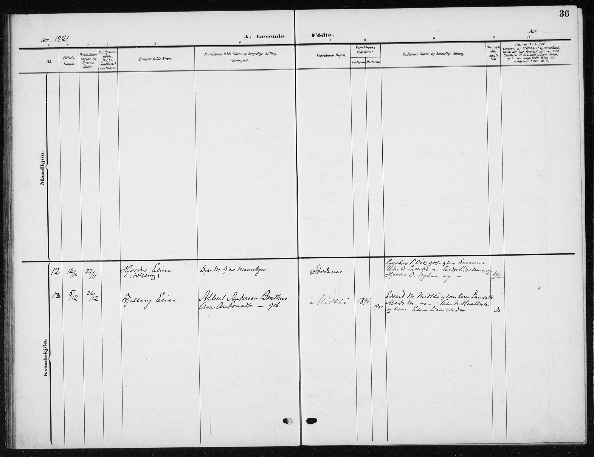 Ministerialprotokoller, klokkerbøker og fødselsregistre - Møre og Romsdal, AV/SAT-A-1454/504/L0061: Parish register (copy) no. 504C03, 1902-1940, p. 36