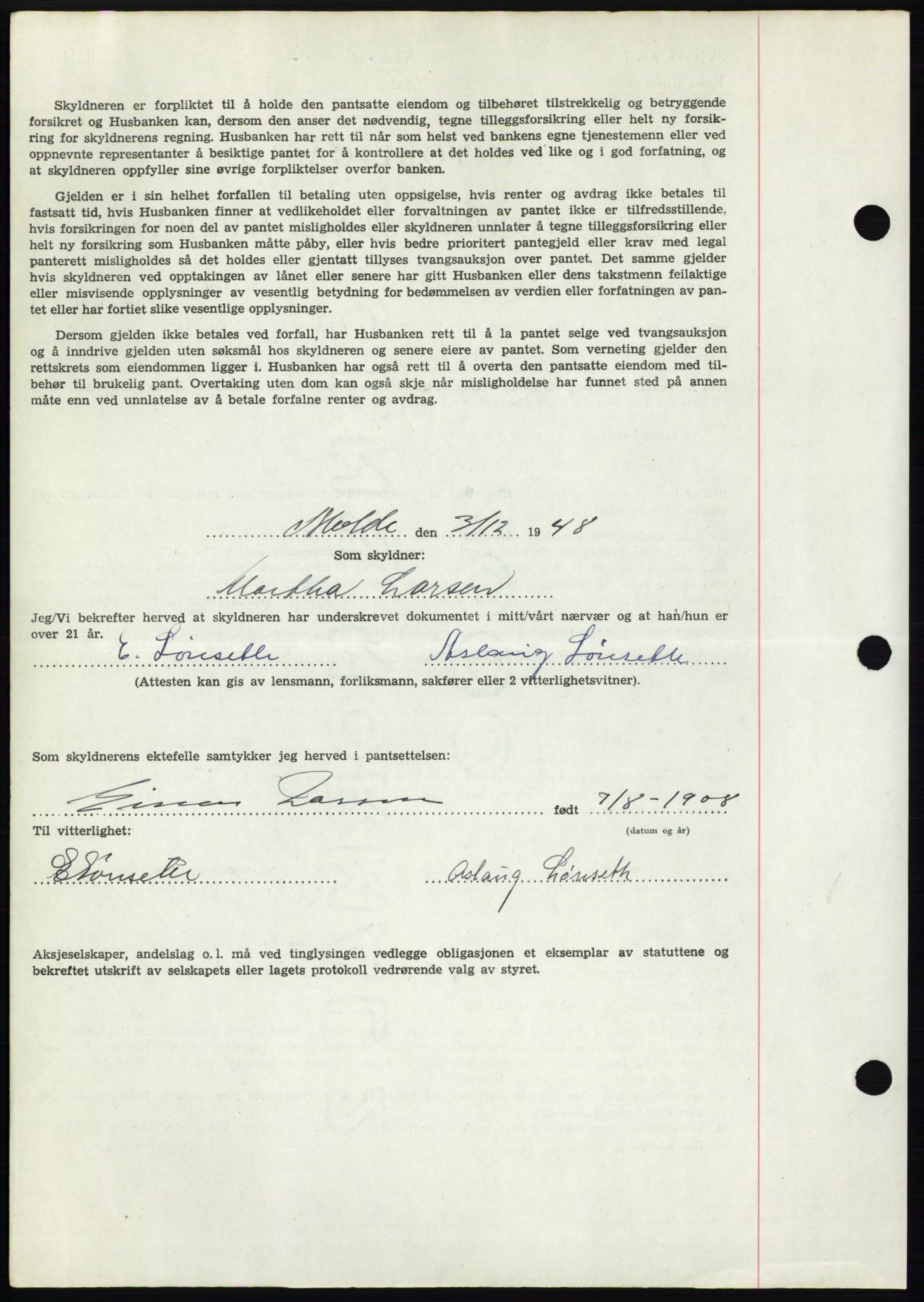 Romsdal sorenskriveri, AV/SAT-A-4149/1/2/2C: Mortgage book no. B4, 1948-1949, Diary no: : 3162/1948
