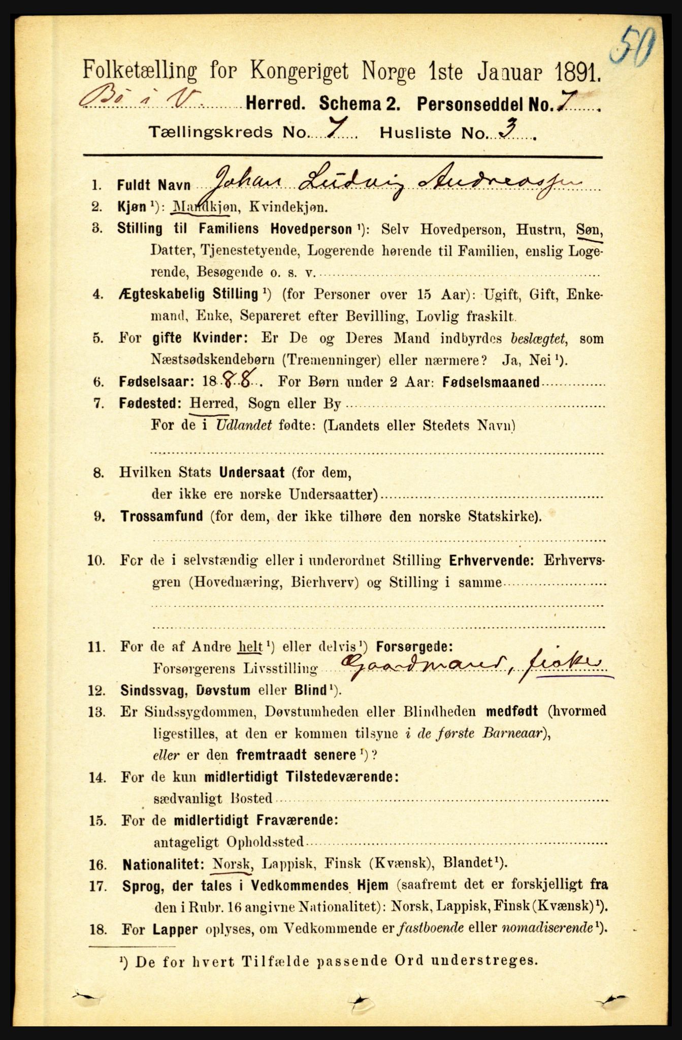 RA, 1891 census for 1867 Bø, 1891, p. 2509