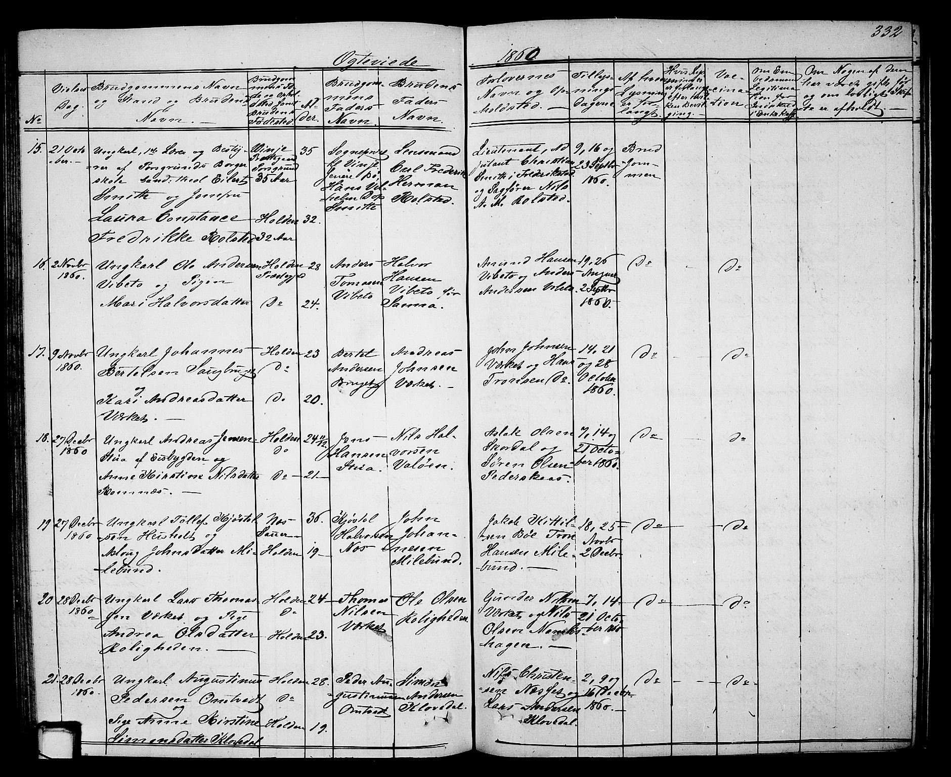 Holla kirkebøker, AV/SAKO-A-272/G/Ga/L0003: Parish register (copy) no. I 3, 1849-1866, p. 332