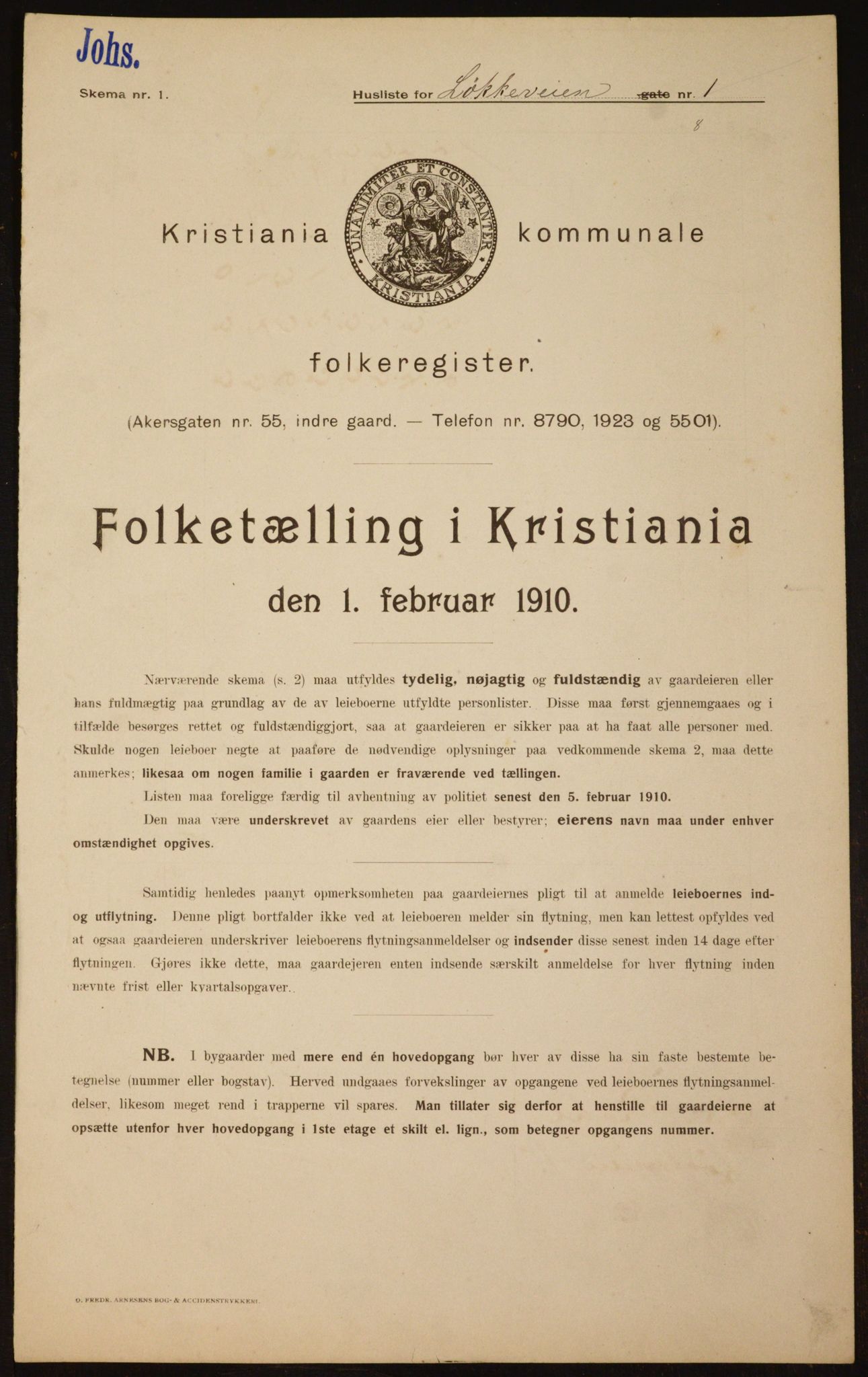 OBA, Municipal Census 1910 for Kristiania, 1910, p. 56607