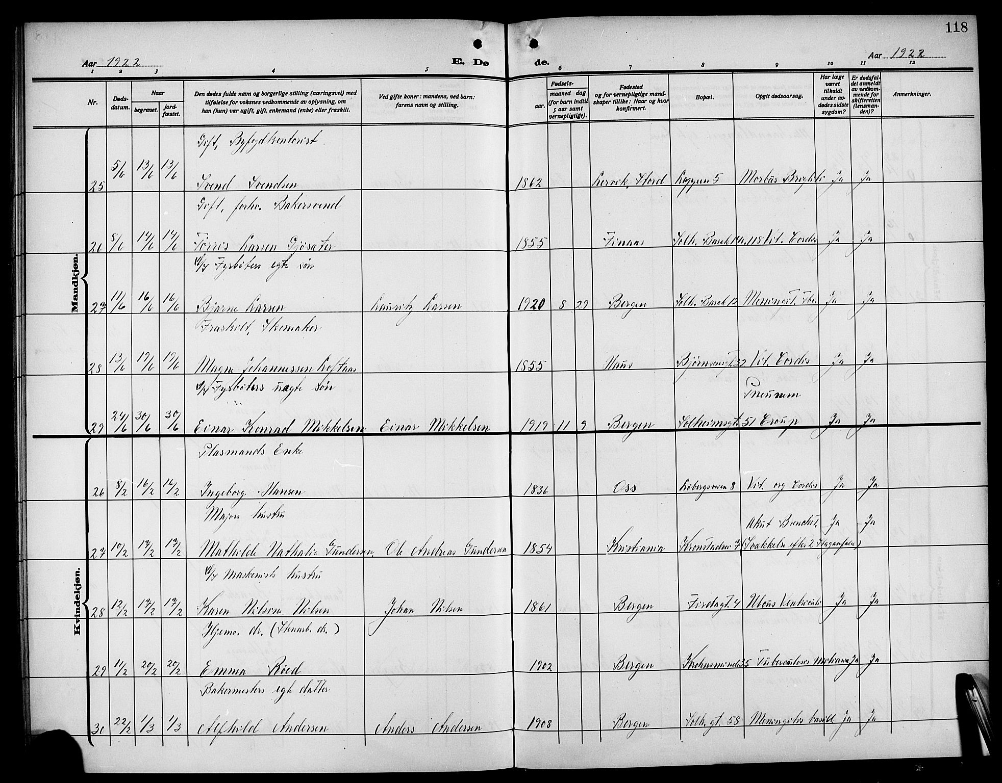 Årstad Sokneprestembete, SAB/A-79301/H/Hab/L0024: Parish register (copy) no. D 1, 1915-1922, p. 118