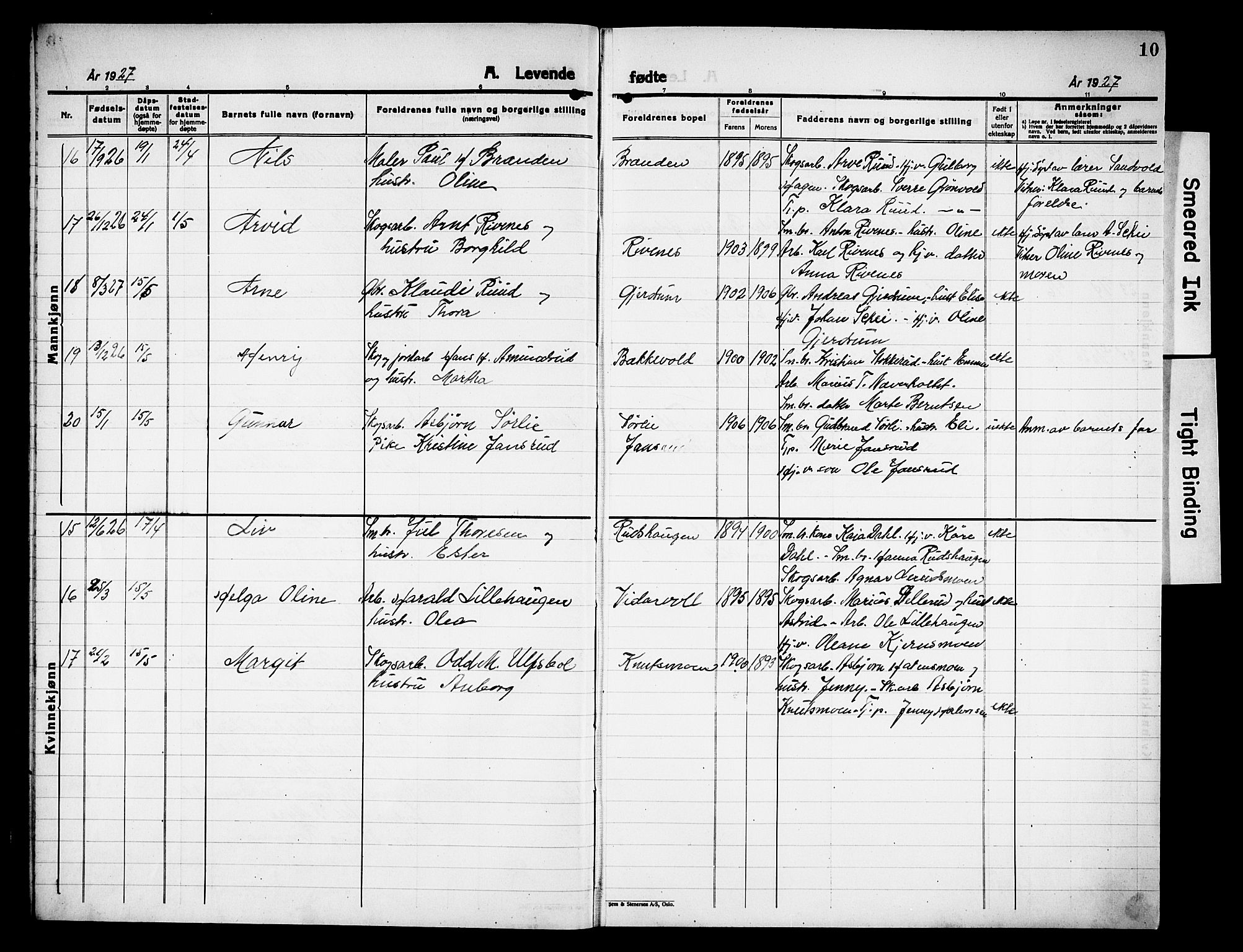 Våler prestekontor, Hedmark, AV/SAH-PREST-040/H/Ha/Hab/L0005: Parish register (copy) no. 5, 1926-1931, p. 10