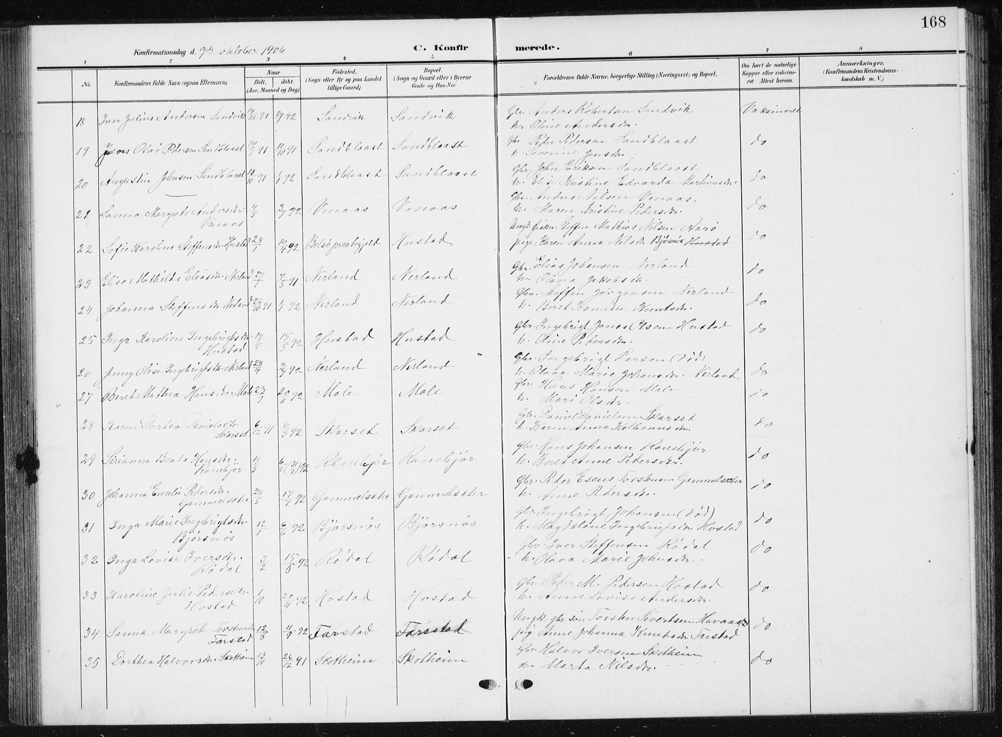 Ministerialprotokoller, klokkerbøker og fødselsregistre - Møre og Romsdal, AV/SAT-A-1454/567/L0784: Parish register (copy) no. 567C04, 1903-1938, p. 168