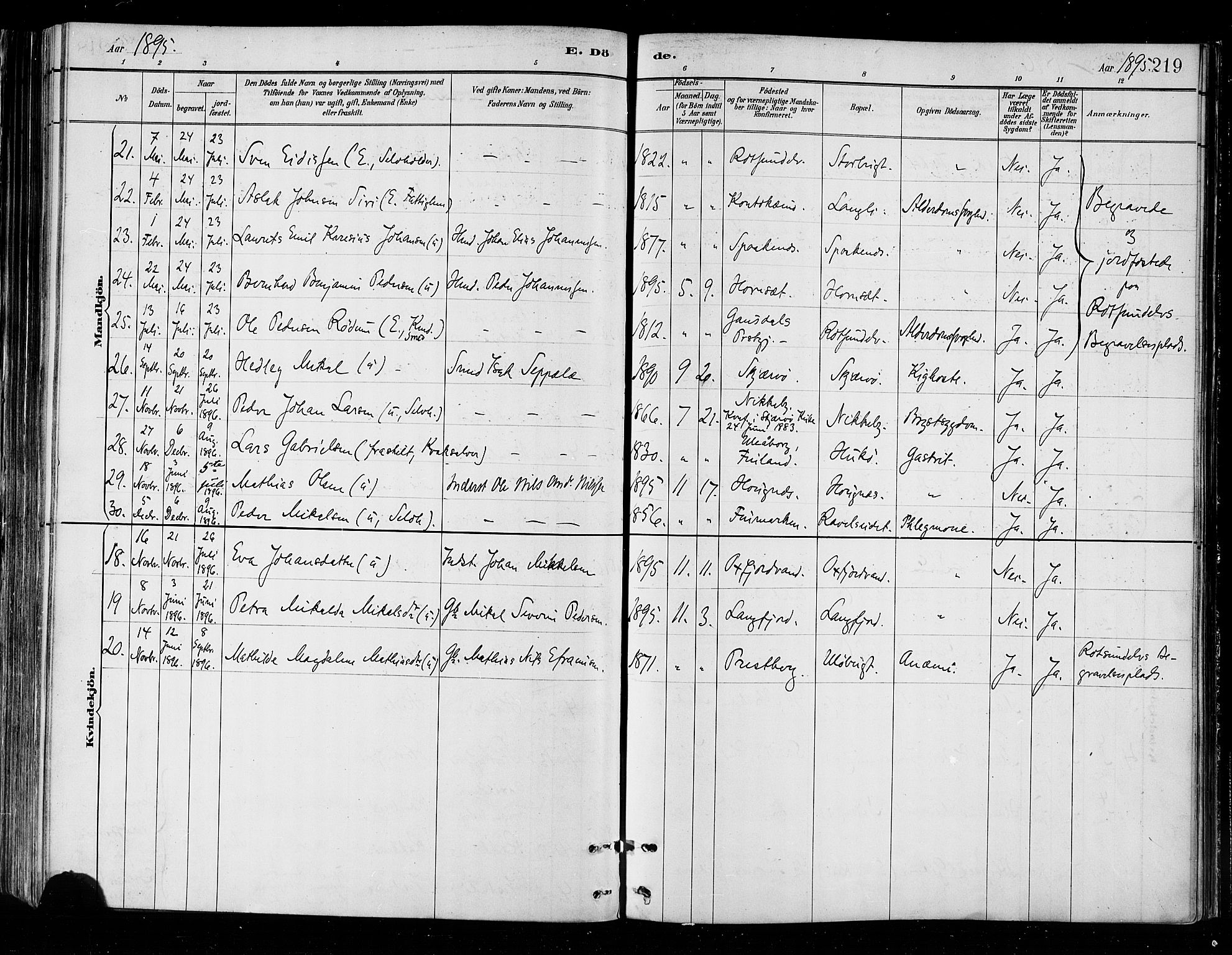 Skjervøy sokneprestkontor, SATØ/S-1300/H/Ha/Haa/L0010kirke: Parish register (official) no. 10, 1887-1898, p. 219