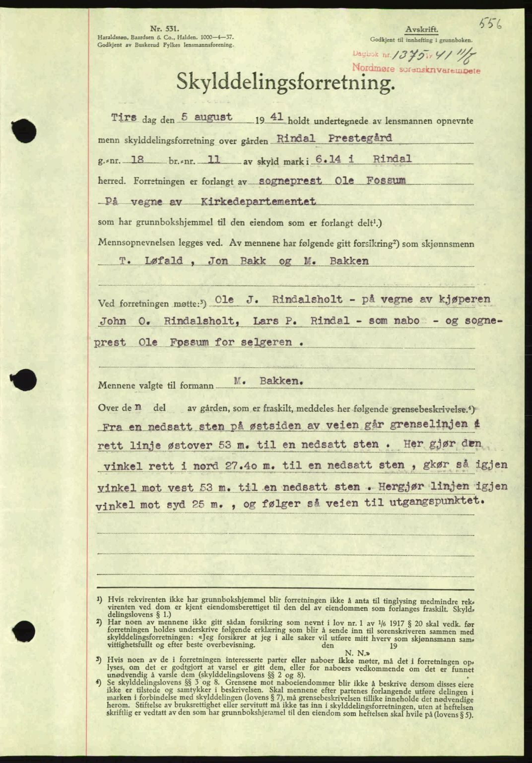 Nordmøre sorenskriveri, SAT/A-4132/1/2/2Ca: Mortgage book no. A90, 1941-1941, Diary no: : 1375/1941