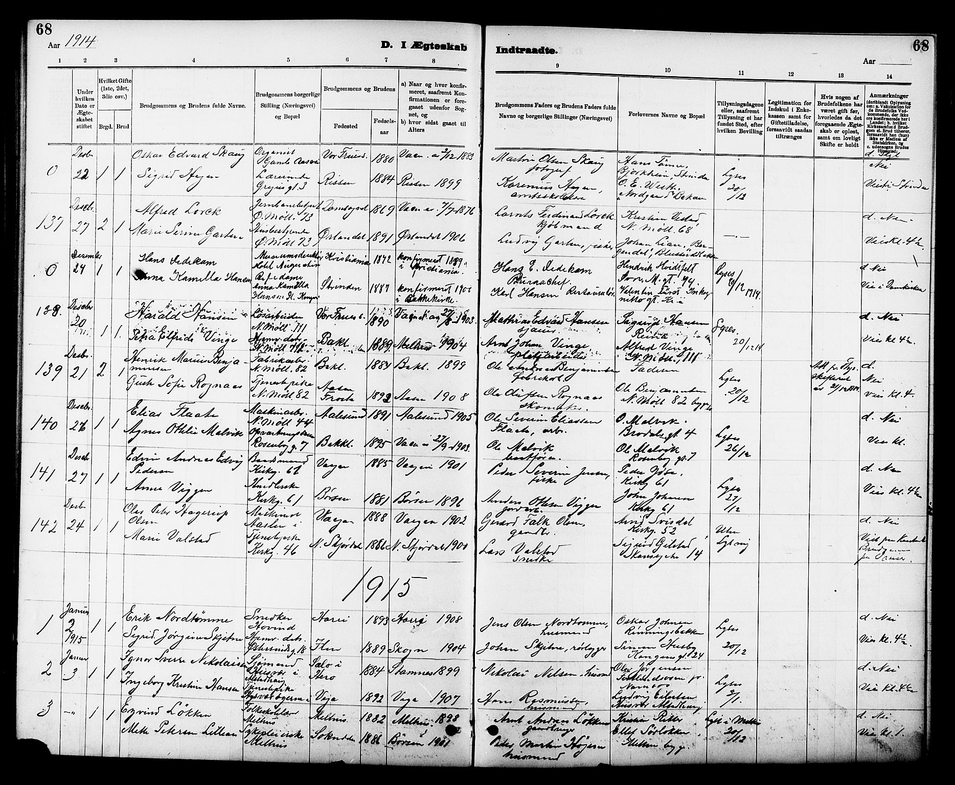 Ministerialprotokoller, klokkerbøker og fødselsregistre - Sør-Trøndelag, SAT/A-1456/605/L0255: Parish register (copy) no. 605C02, 1908-1918, p. 68