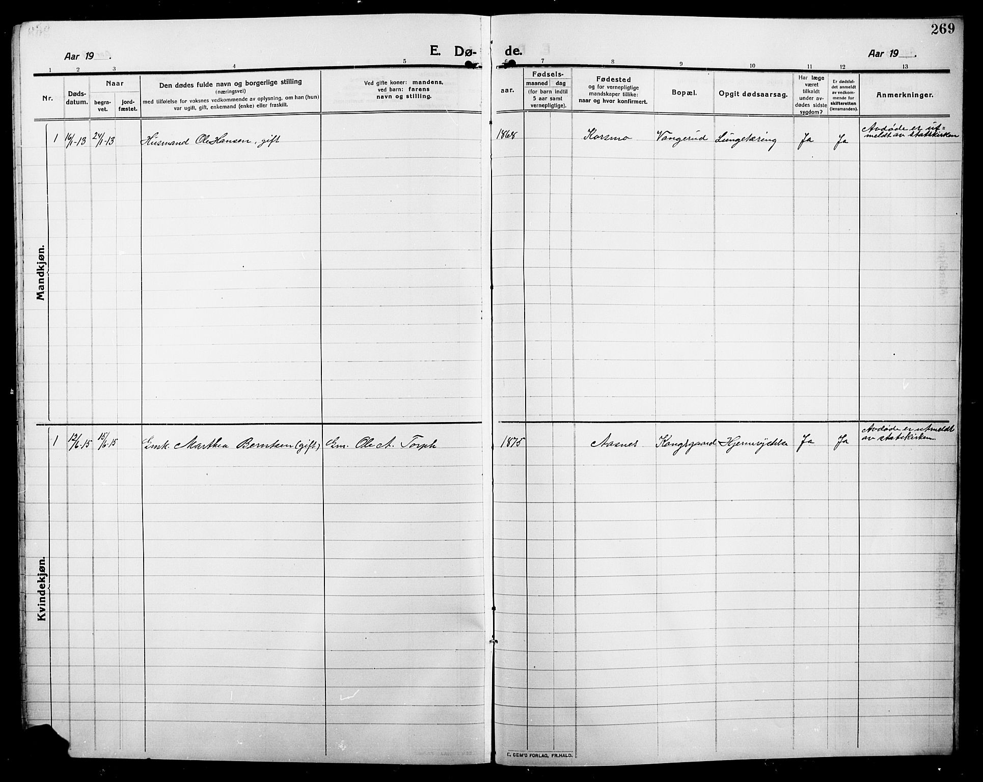 Grue prestekontor, SAH/PREST-036/H/Ha/Hab/L0007: Parish register (copy) no. 7, 1910-1920, p. 269