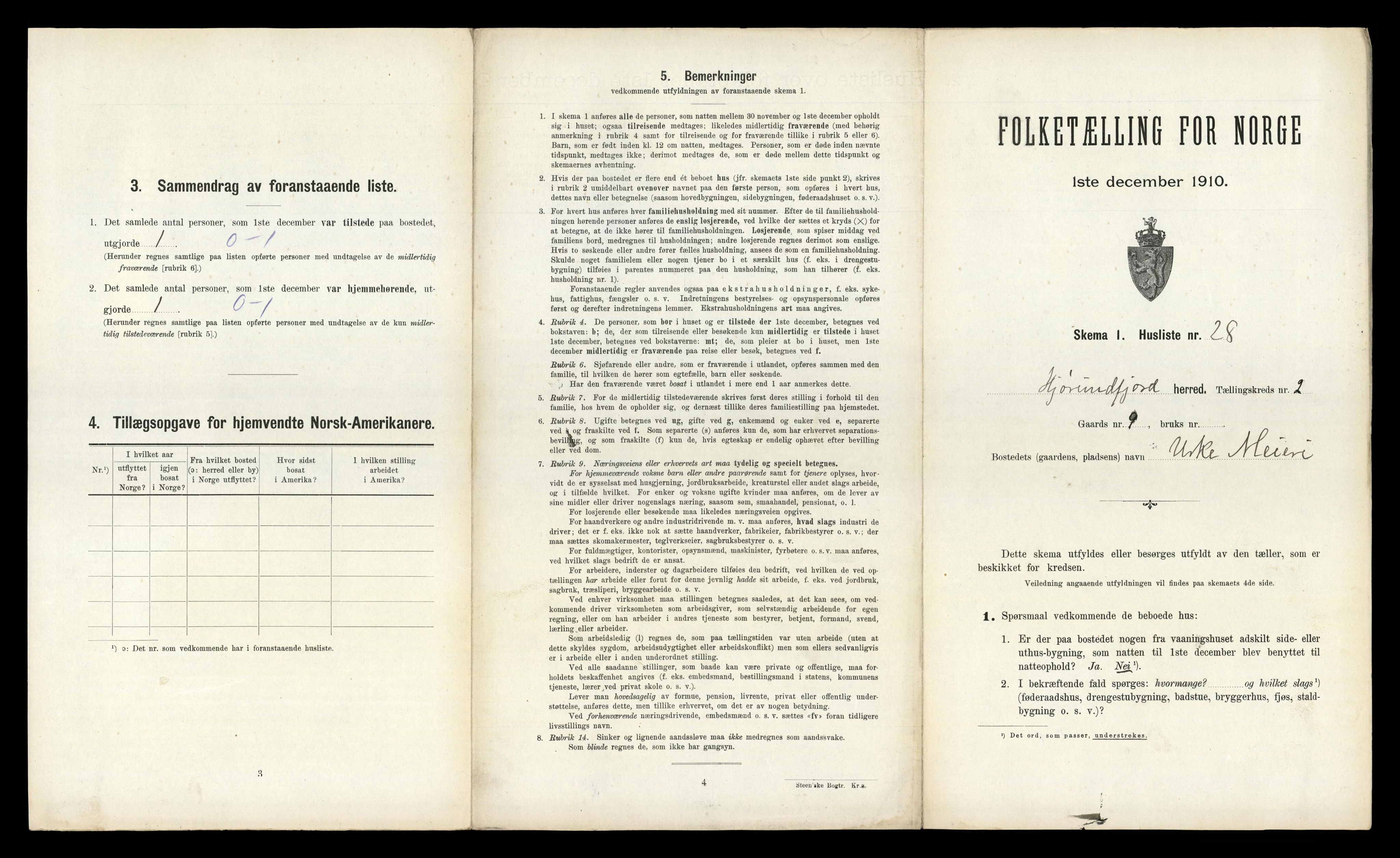 RA, 1910 census for Hjørundfjord, 1910, p. 122