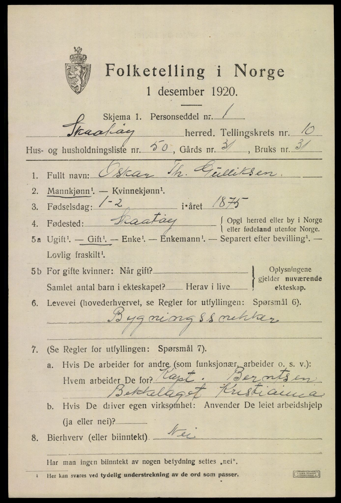 SAKO, 1920 census for Skåtøy, 1920, p. 7732