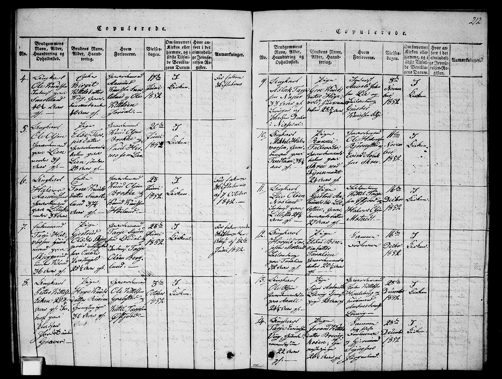 Fyresdal kirkebøker, SAKO/A-263/G/Ga/L0002: Parish register (copy) no. I 2, 1815-1857, p. 212