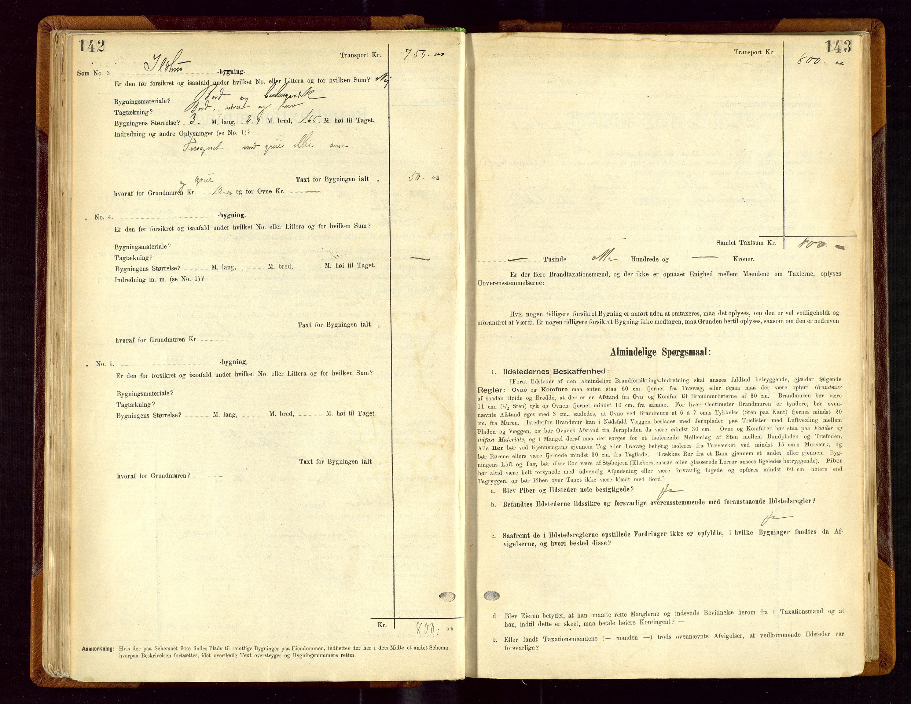 Sauda lensmannskontor, AV/SAST-A-100177/Gob/L0001: Branntakstprotokoll - skjematakst, 1894-1914, p. 142-143