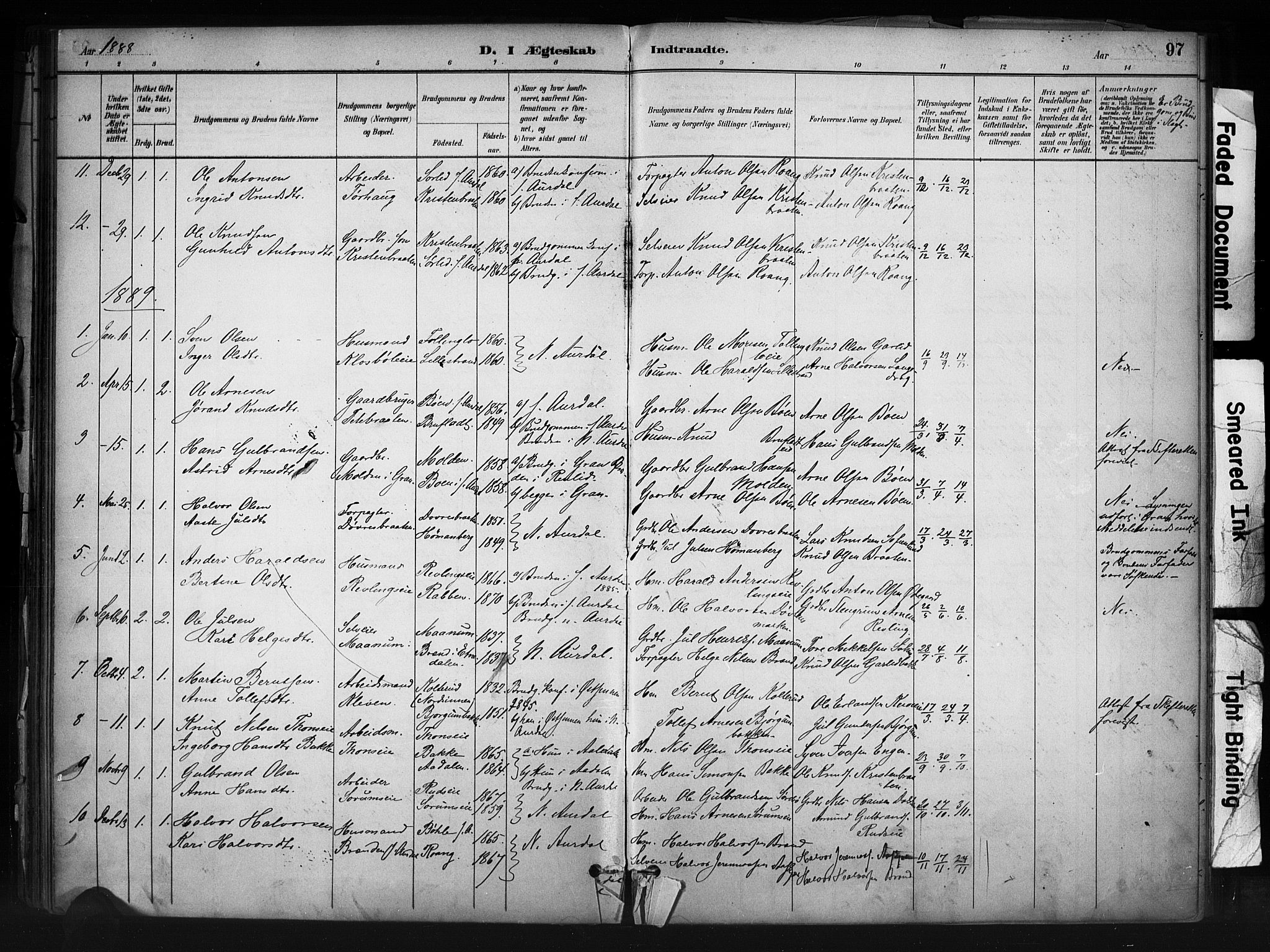 Nord-Aurdal prestekontor, SAH/PREST-132/H/Ha/Haa/L0013: Parish register (official) no. 13, 1883-1895, p. 97