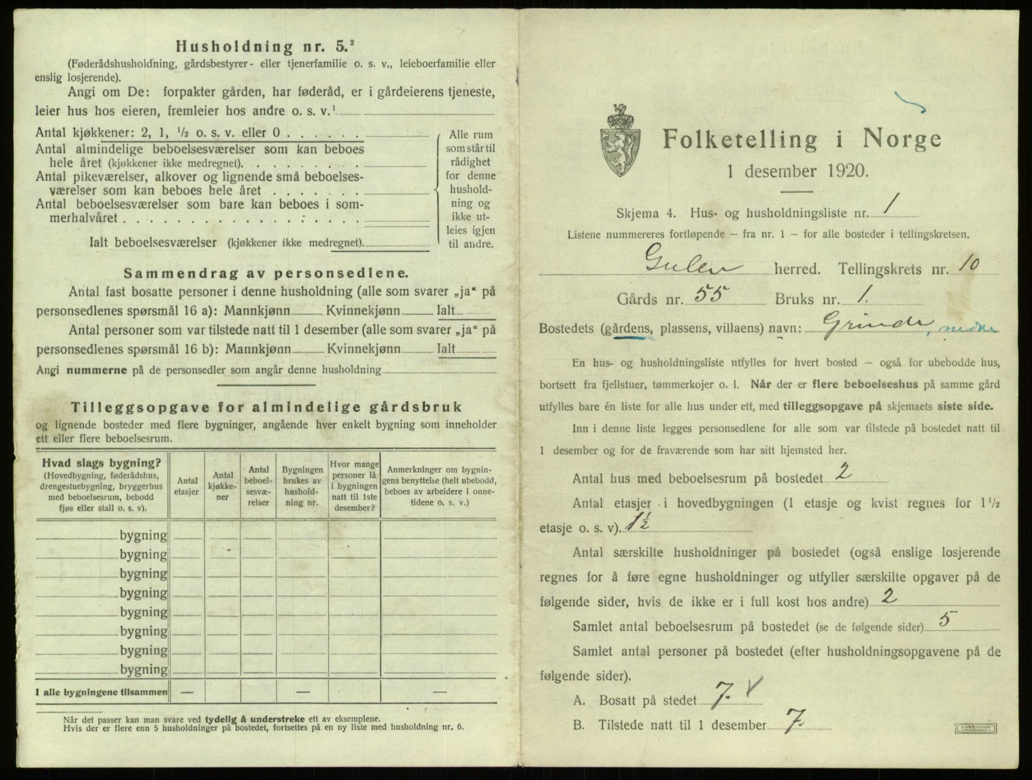 SAB, 1920 census for Gulen, 1920, p. 619