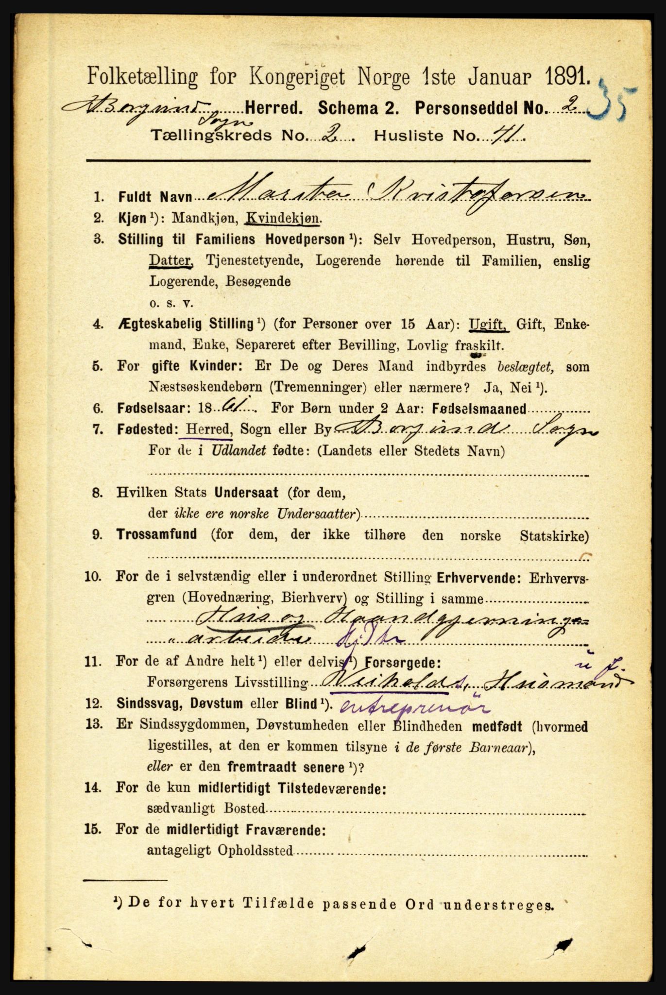 RA, 1891 census for 1423 Borgund, 1891, p. 522