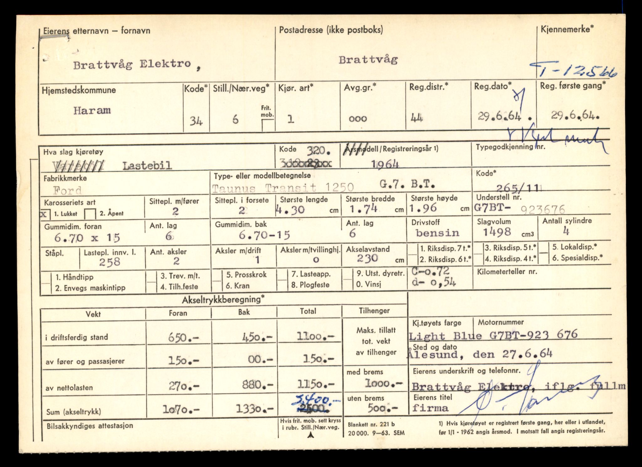Møre og Romsdal vegkontor - Ålesund trafikkstasjon, AV/SAT-A-4099/F/Fe/L0034: Registreringskort for kjøretøy T 12500 - T 12652, 1927-1998, p. 1228