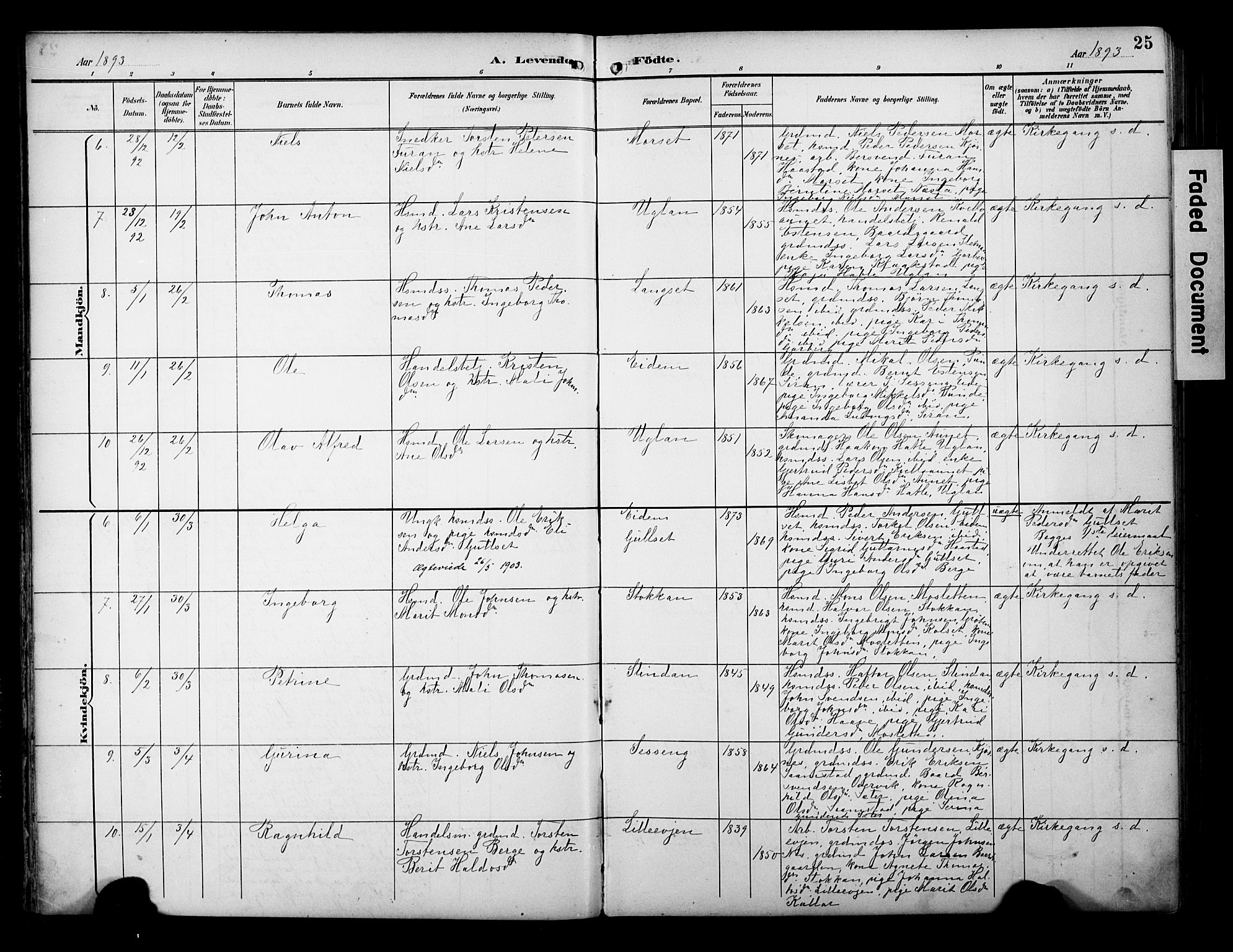 Ministerialprotokoller, klokkerbøker og fødselsregistre - Sør-Trøndelag, AV/SAT-A-1456/695/L1149: Parish register (official) no. 695A09, 1891-1902, p. 25