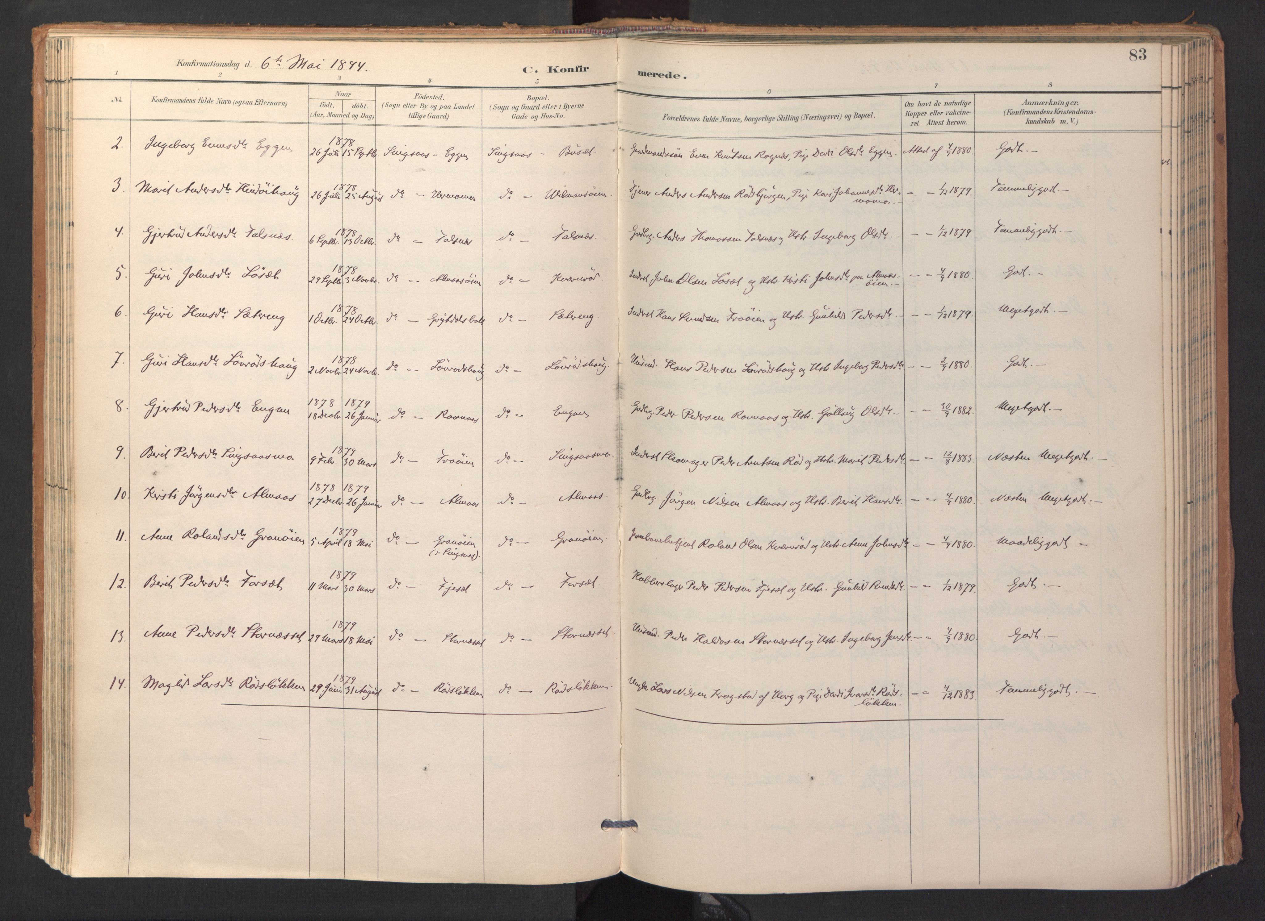 Ministerialprotokoller, klokkerbøker og fødselsregistre - Sør-Trøndelag, AV/SAT-A-1456/688/L1025: Parish register (official) no. 688A02, 1891-1909, p. 83