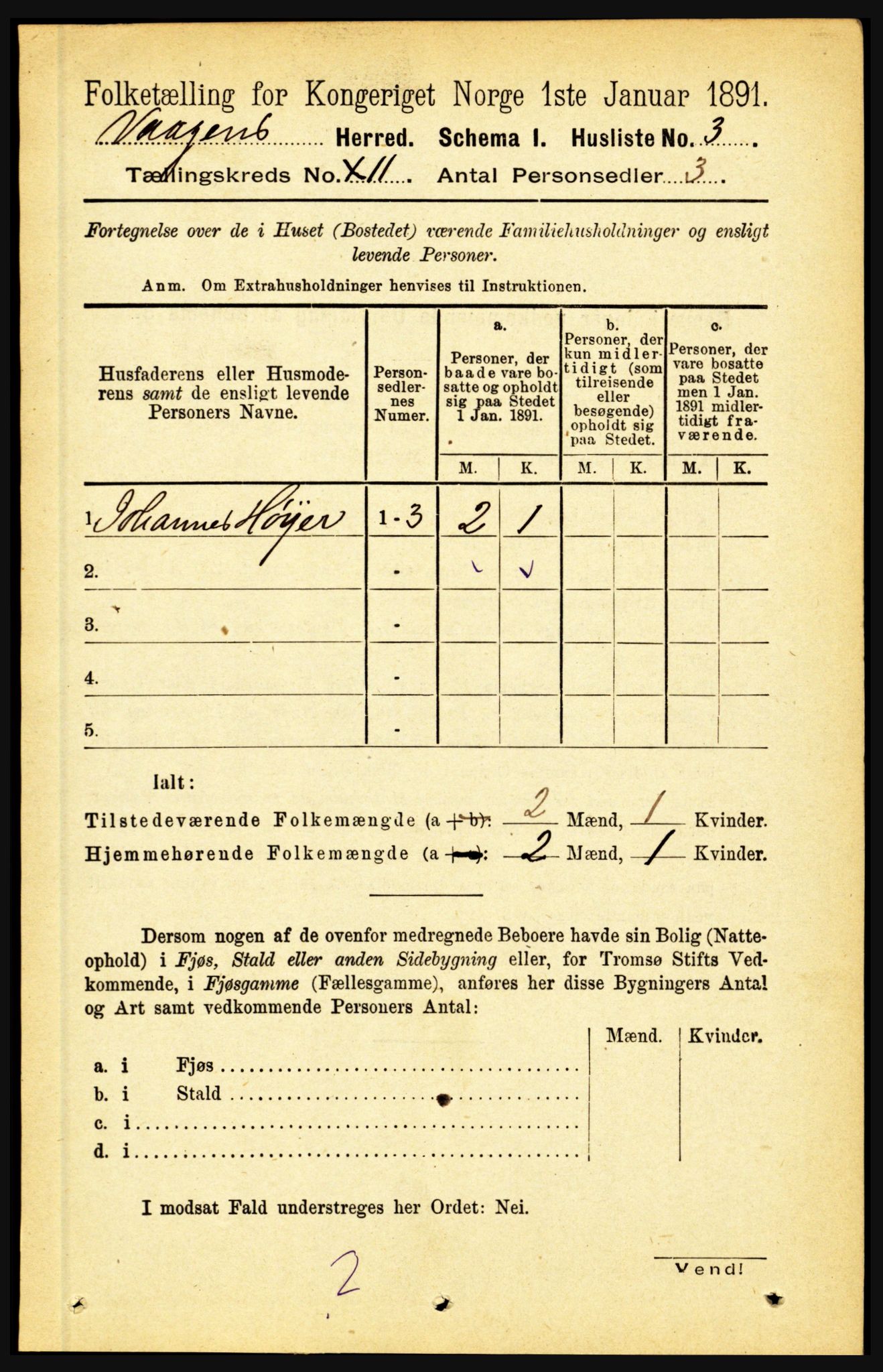 RA, 1891 census for 1865 Vågan, 1891, p. 2836