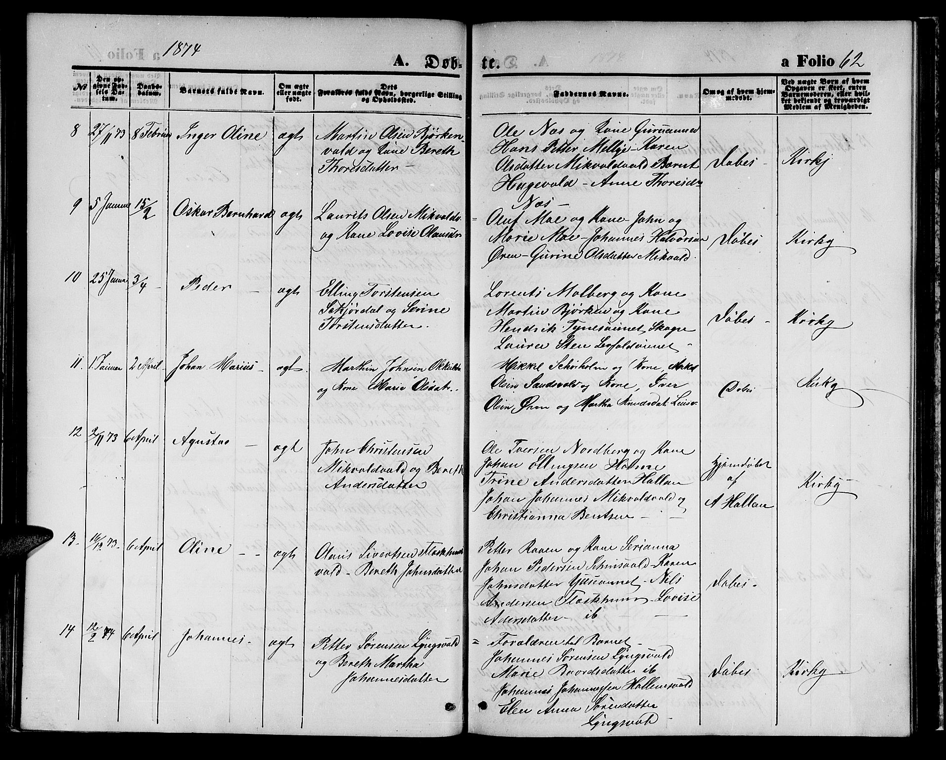 Ministerialprotokoller, klokkerbøker og fødselsregistre - Nord-Trøndelag, AV/SAT-A-1458/723/L0255: Parish register (copy) no. 723C03, 1869-1879, p. 62