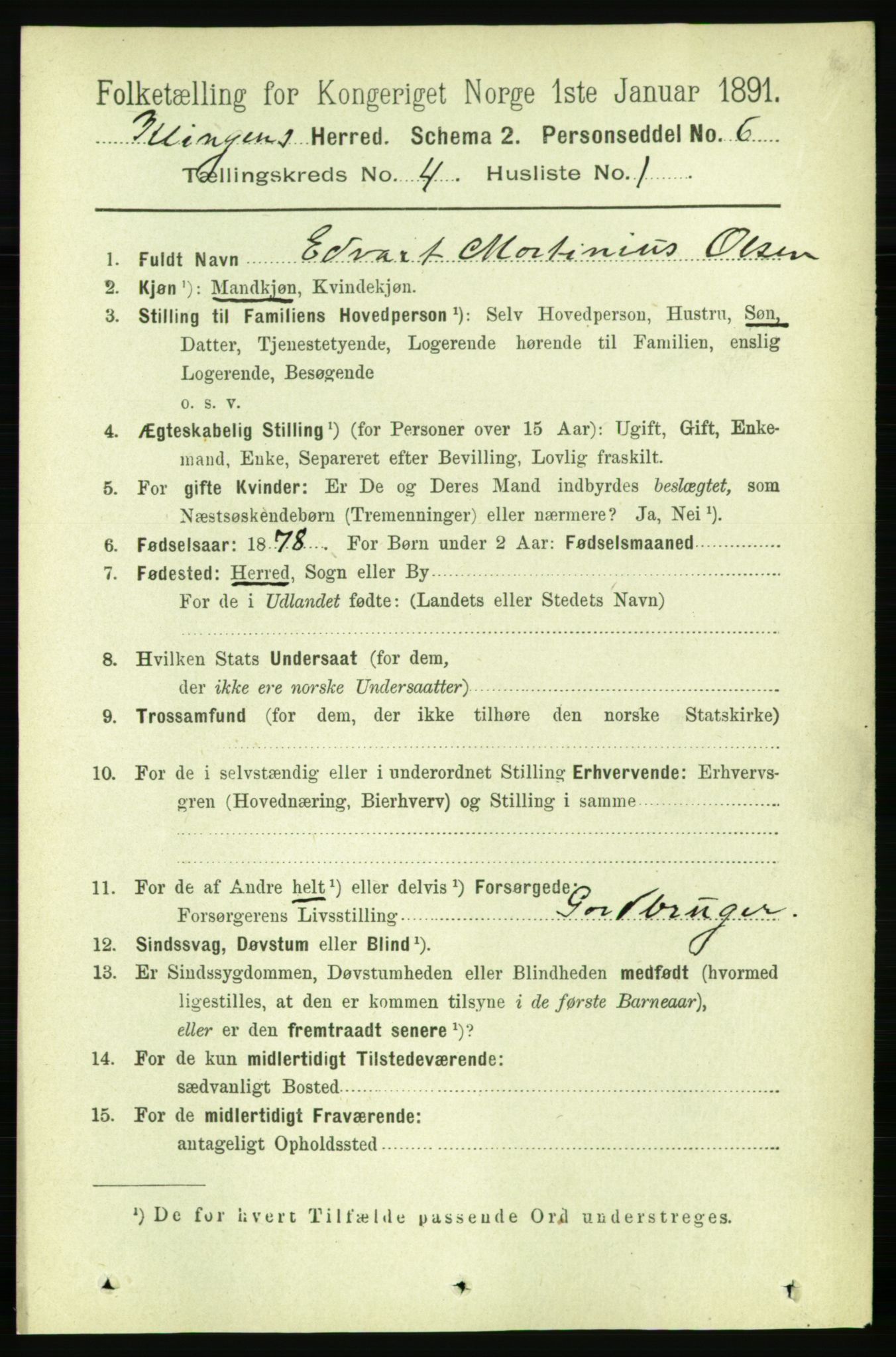 RA, 1891 census for 1746 Klinga, 1891, p. 1155