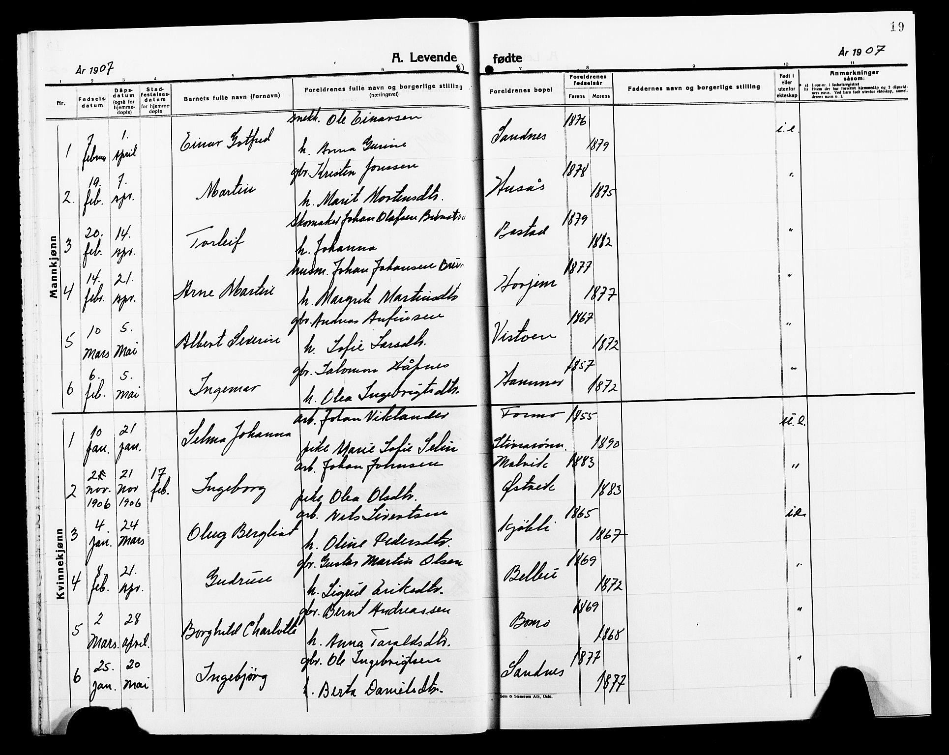 Ministerialprotokoller, klokkerbøker og fødselsregistre - Nord-Trøndelag, SAT/A-1458/749/L0488: Parish register (official) no. 749D04, 1903-1915, p. 19