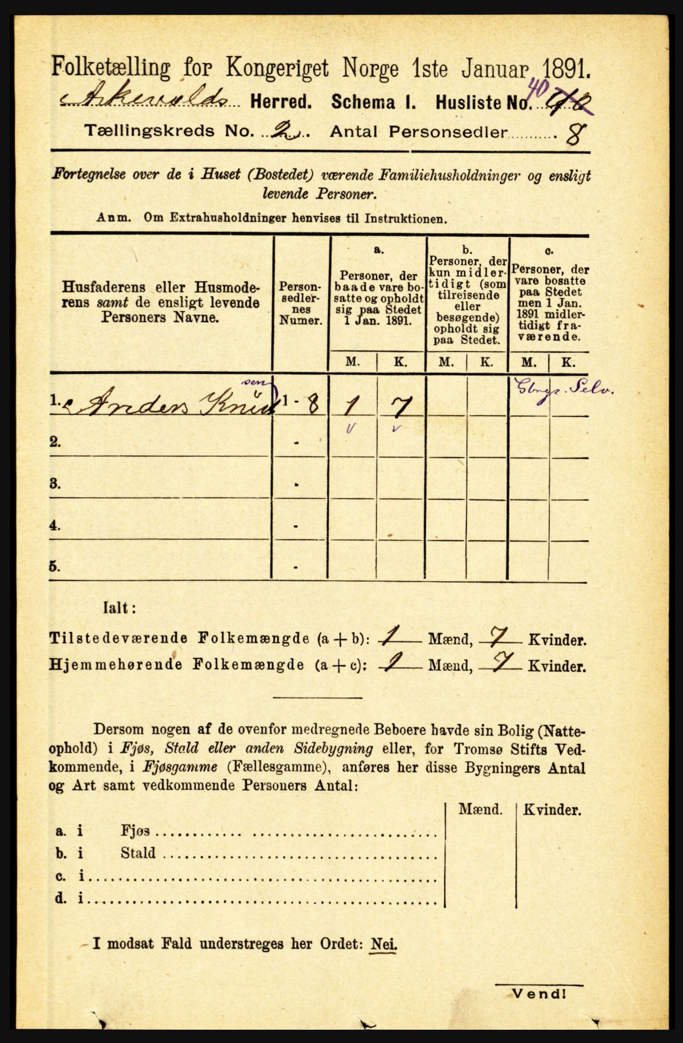 RA, 1891 census for 1428 Askvoll, 1891, p. 408