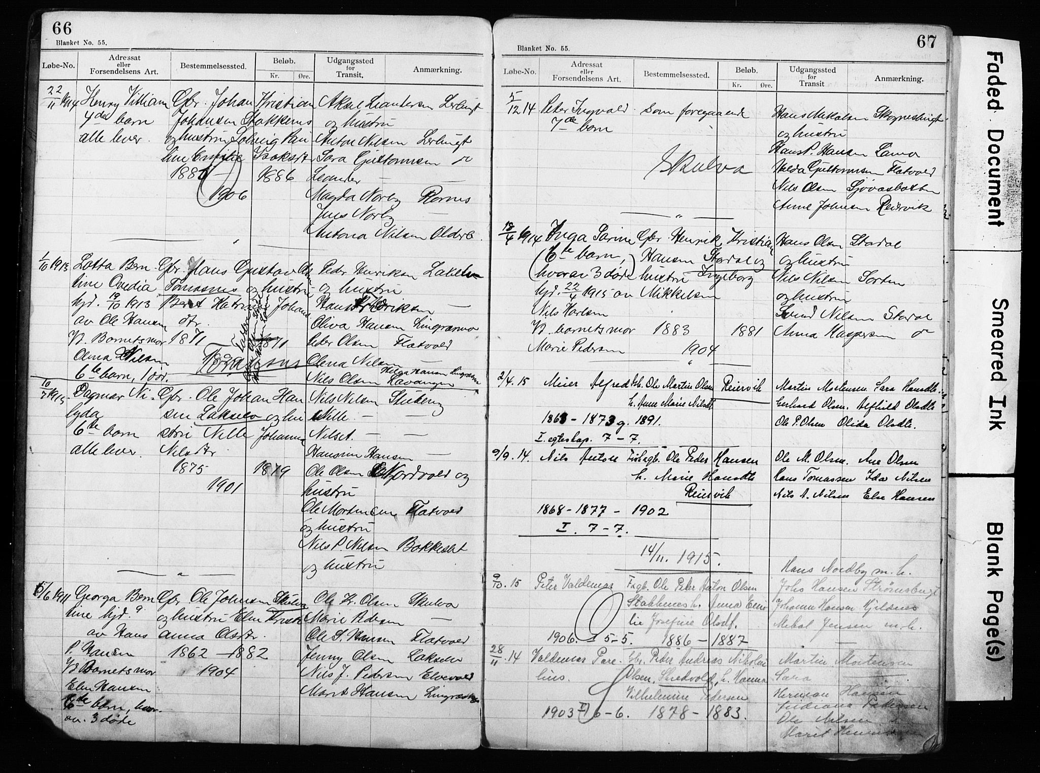 Lyngen sokneprestembete, AV/SATØ-S-1289/H/Ha/L0052/0002: Baptism register no. 52.2, 1915-1928, p. 66-67