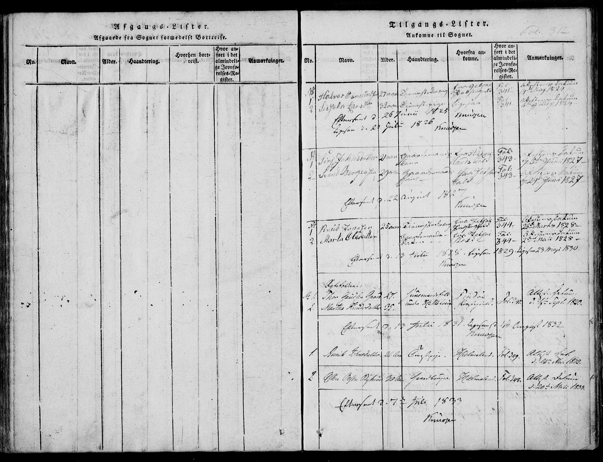 Nedstrand sokneprestkontor, AV/SAST-A-101841/01/IV: Parish register (official) no. A 7, 1816-1870, p. 312