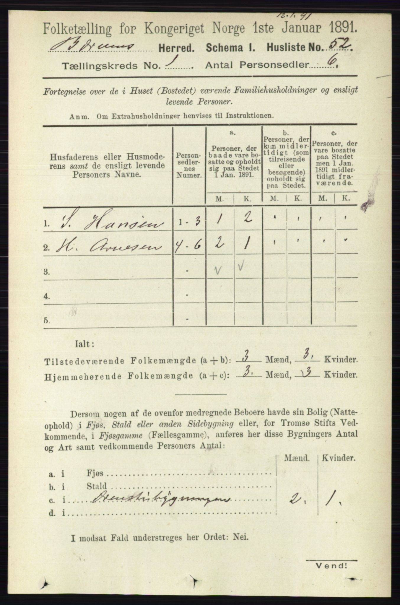 RA, 1891 census for 0219 Bærum, 1891, p. 96