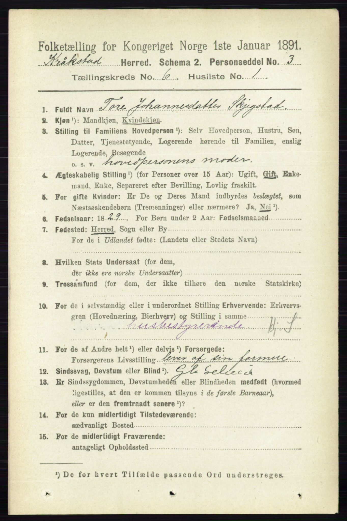 RA, 1891 census for 0212 Kråkstad, 1891, p. 2999