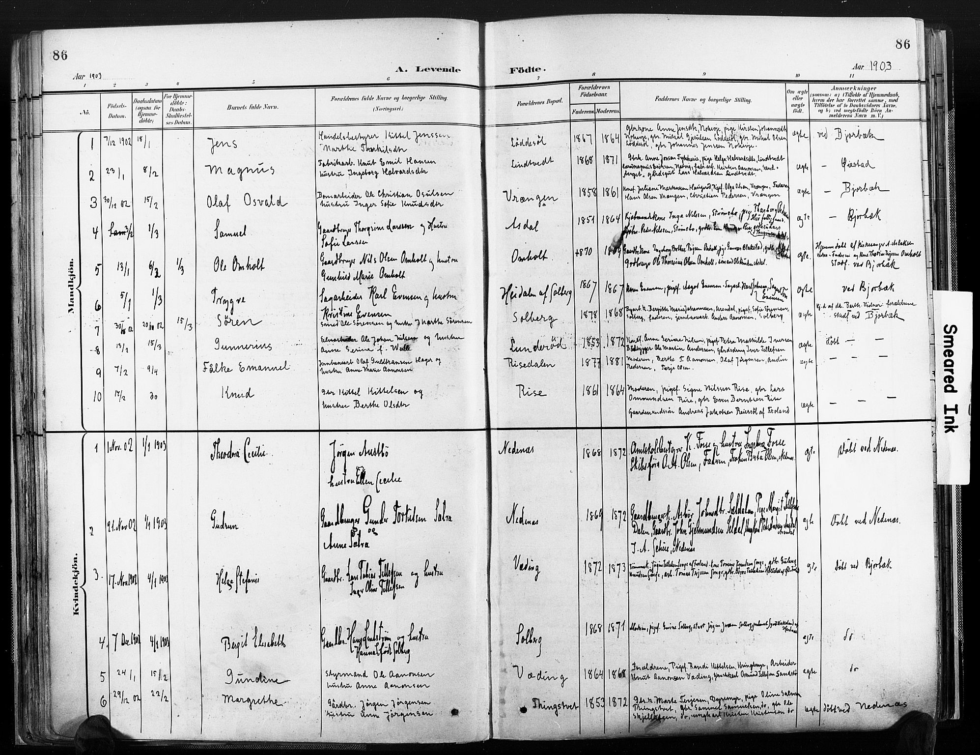 Øyestad sokneprestkontor, AV/SAK-1111-0049/F/Fa/L0018: Parish register (official) no. A 18, 1897-1907, p. 86